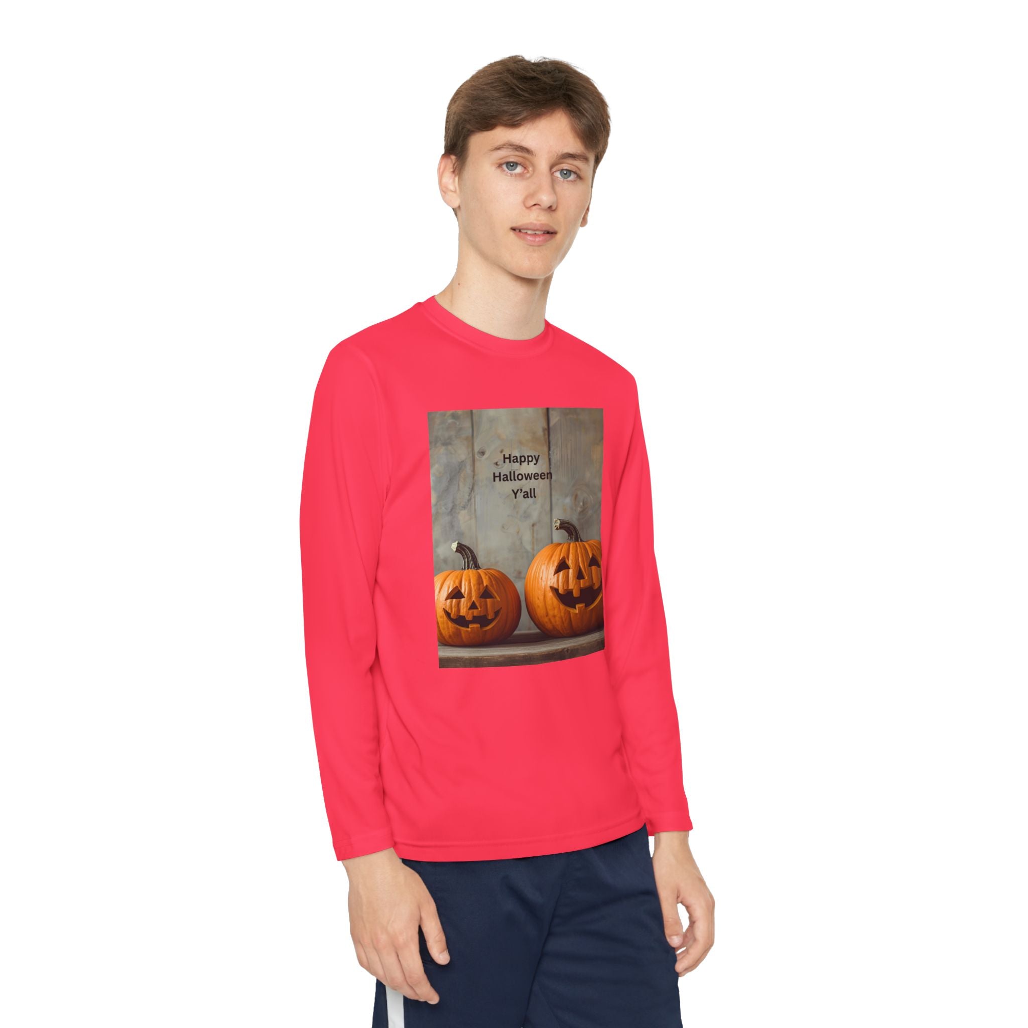Youth Halloween Pumpkin Long Sleeve Tee, Funny Halloween Shirt, Kids Pumpkin Tee, Fall Celebration Top, Spooky Season Apparel
