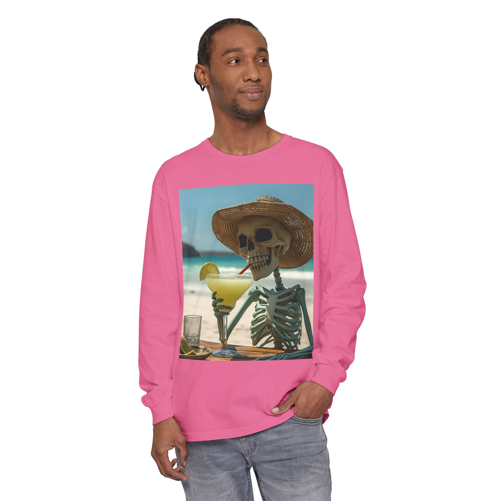Chill Vibes Skeleton Unisex Garment-dyed Long Sleeve T-Shirt