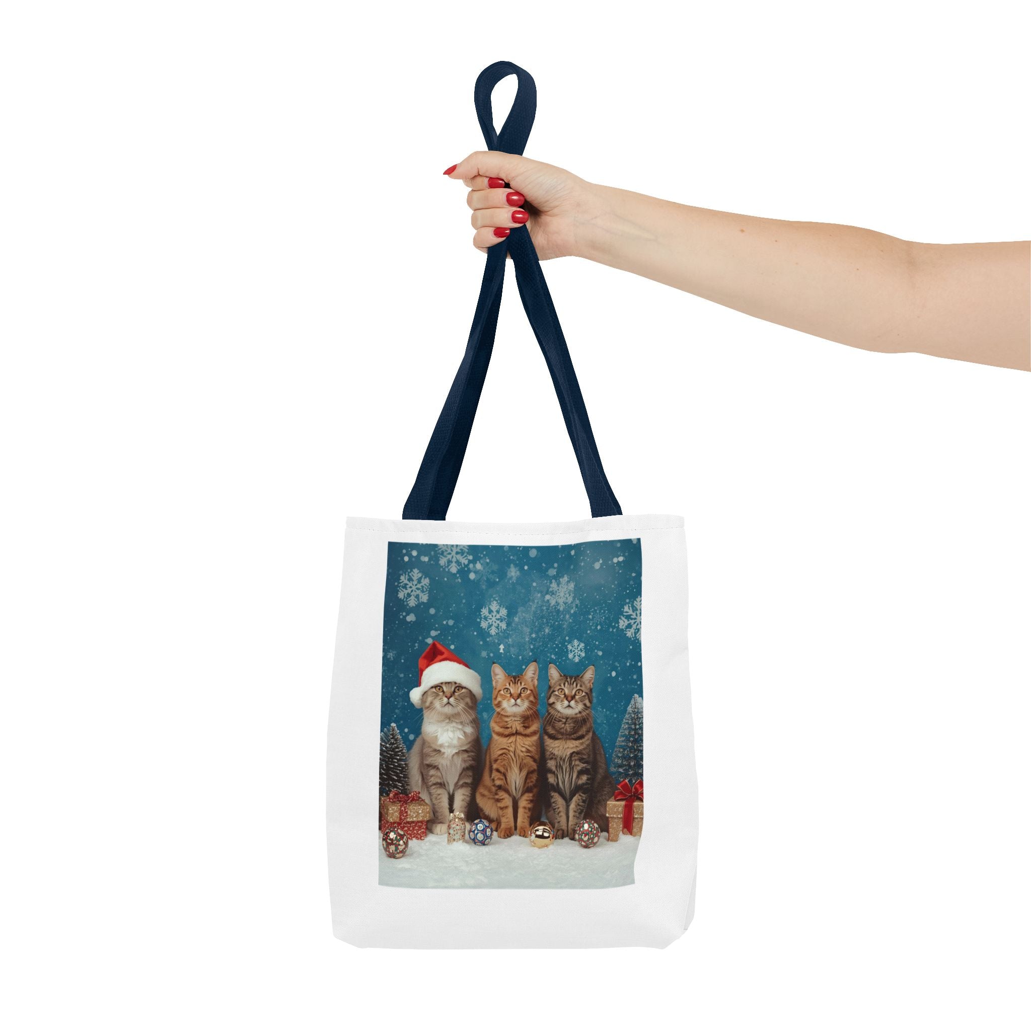 Festive Cat Tote Bag with Holiday Design, Christmas Gift, Cat Lover Bag, Eco-Friendly Shopping Bag, Cute Pet Accessory