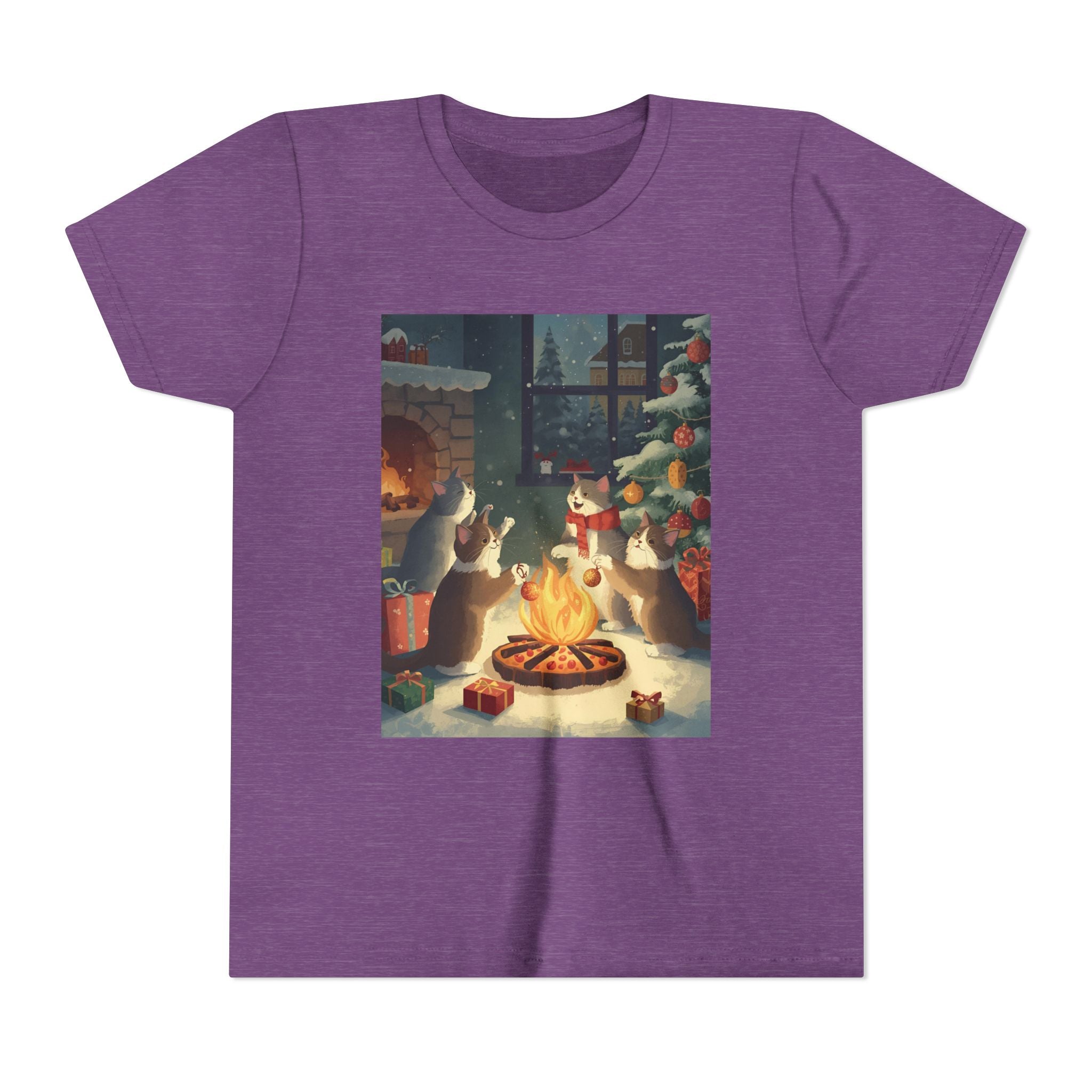 Cozy Christmas Youth Tee, Festive Graphic Short Sleeve Shirt, Holiday Charm for Kids, Cute Gift for Thanksgiving, Winter Gatherings