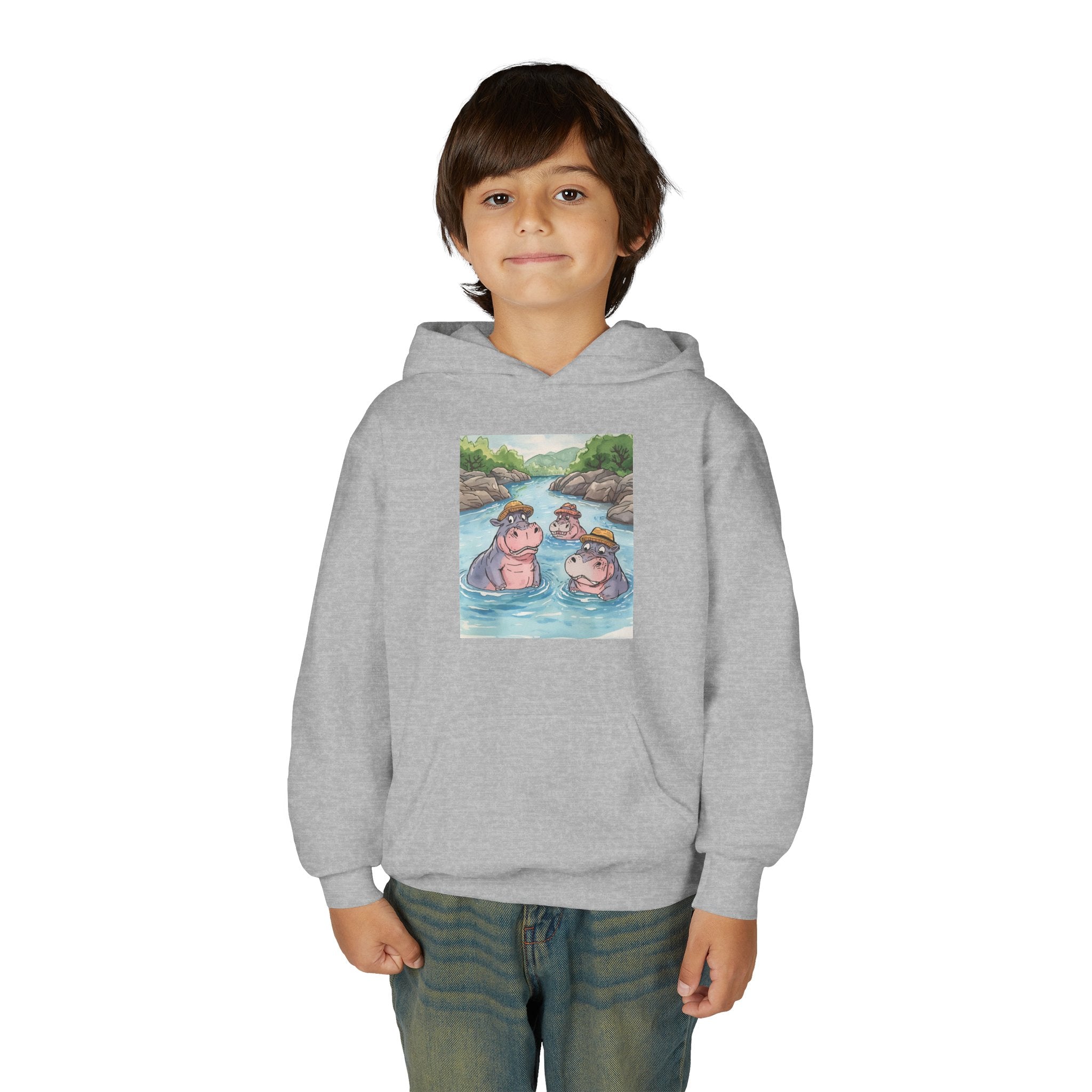 Hippo Cute Youth Heavy Blend Hooded Sweatshirt