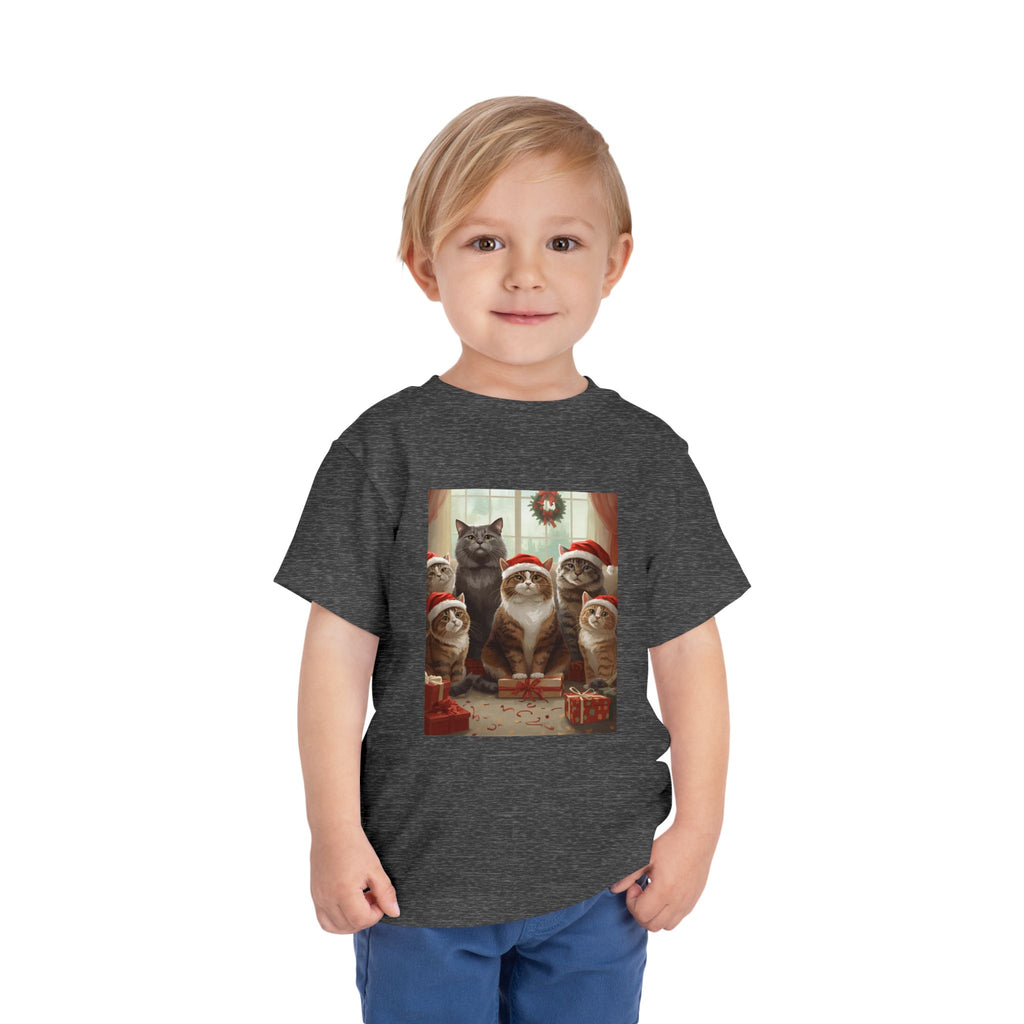 Cute Festive Christmas Cat Toddler Short Sleeve Tee