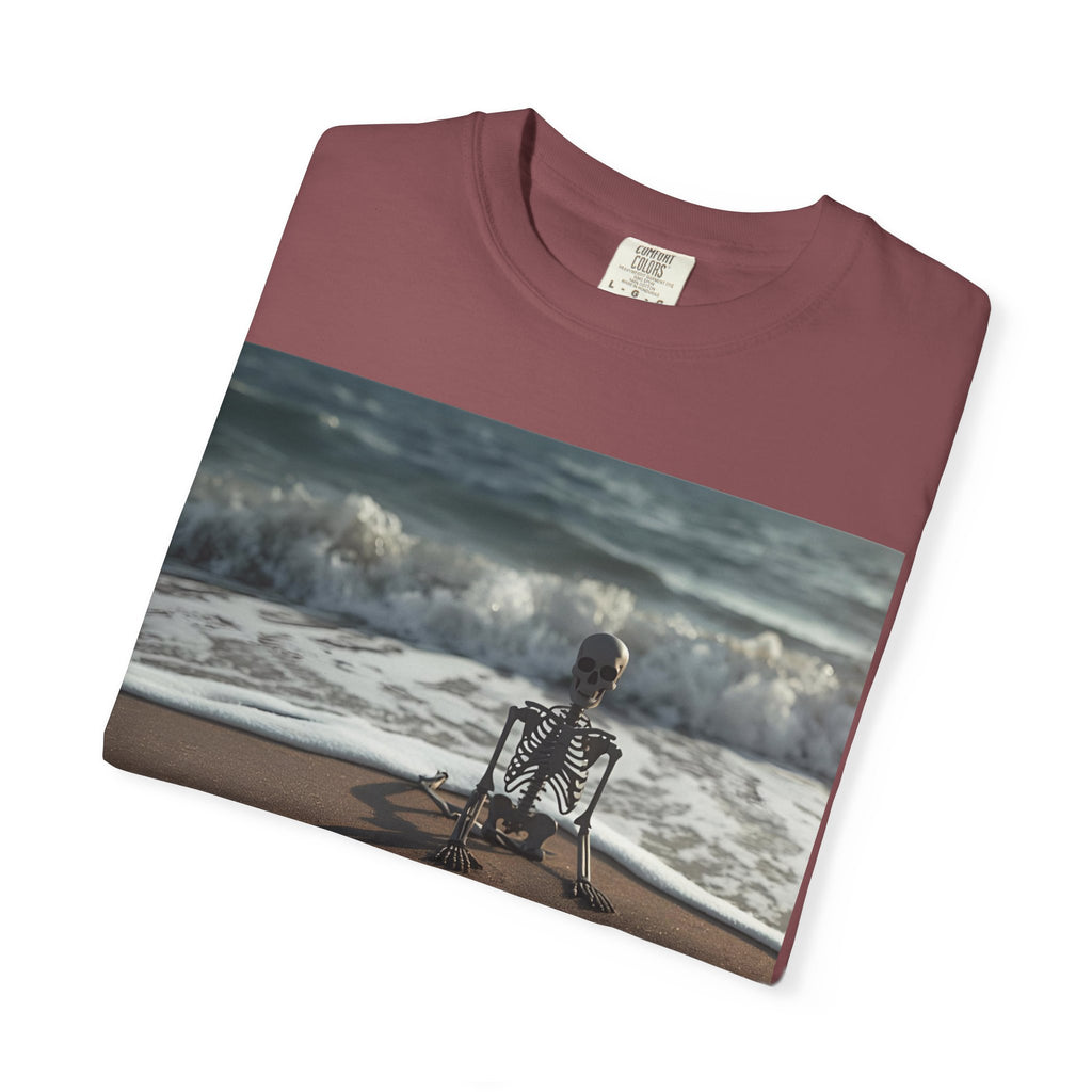 Halloween Beach Skeleton Vibes Unisex T-Shirt, Spooky Summer Tee, Fun Halloween Shirt, Beachwear, Casual Halloween Outfit