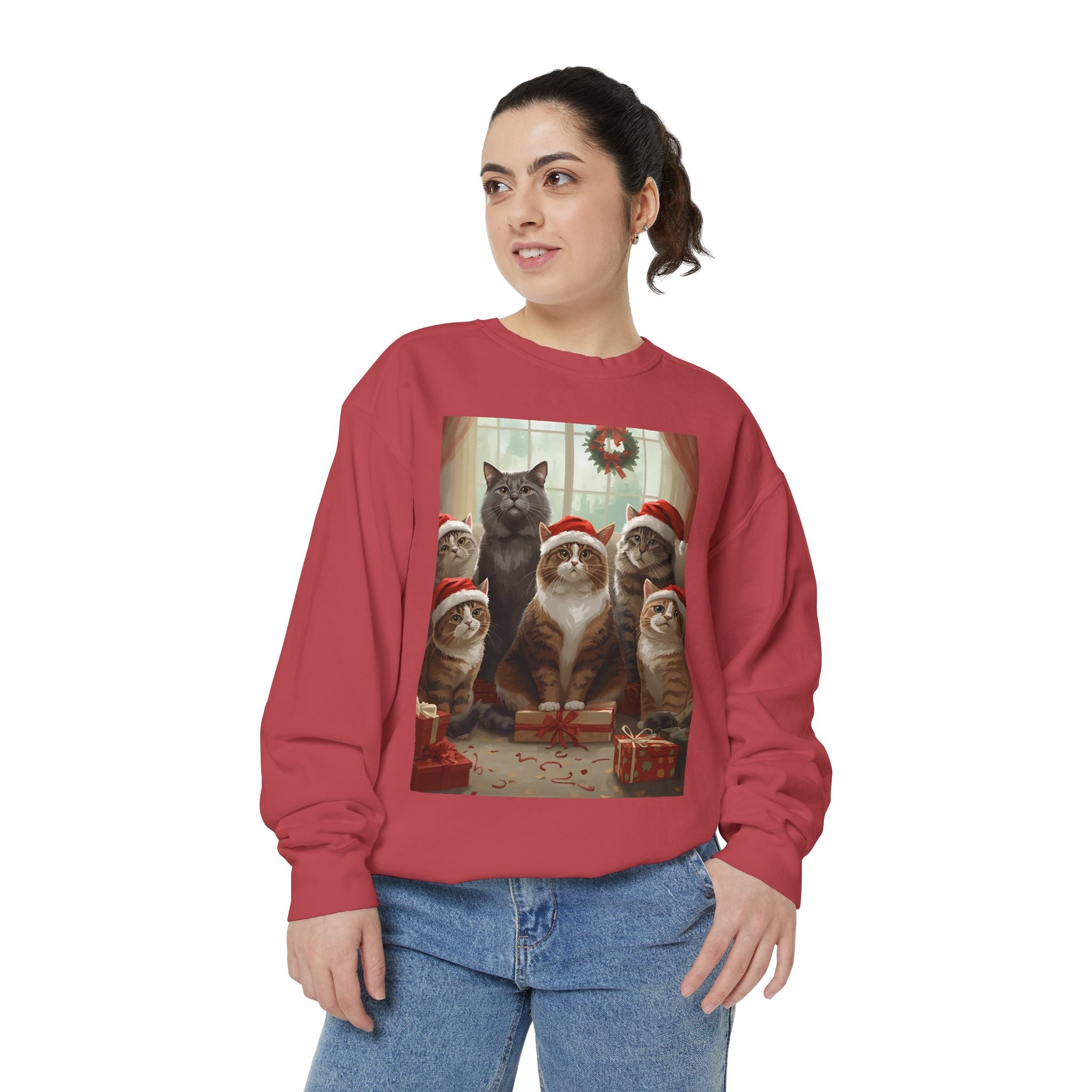 Cozy Holiday Cat Sweatshirt, Festive Sweatshirt for Cat Lovers, Christmas Gift for Pet Owners, Cute Cat Apparel, Winter Wardrobe Essential