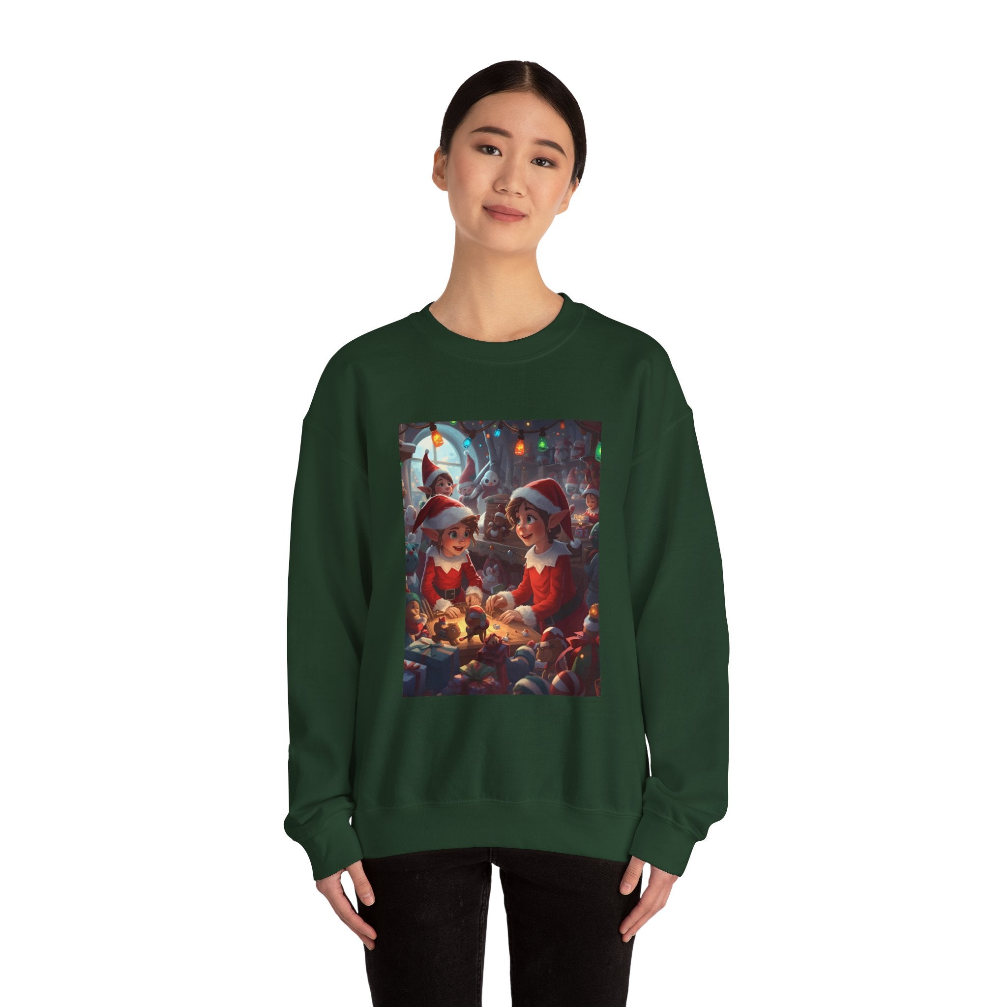 Christmas Elf Illustrative Sweatshirt, Christmas Gift, Holiday Apparel, Cozy Sweatshirt, Unisex Crewneck