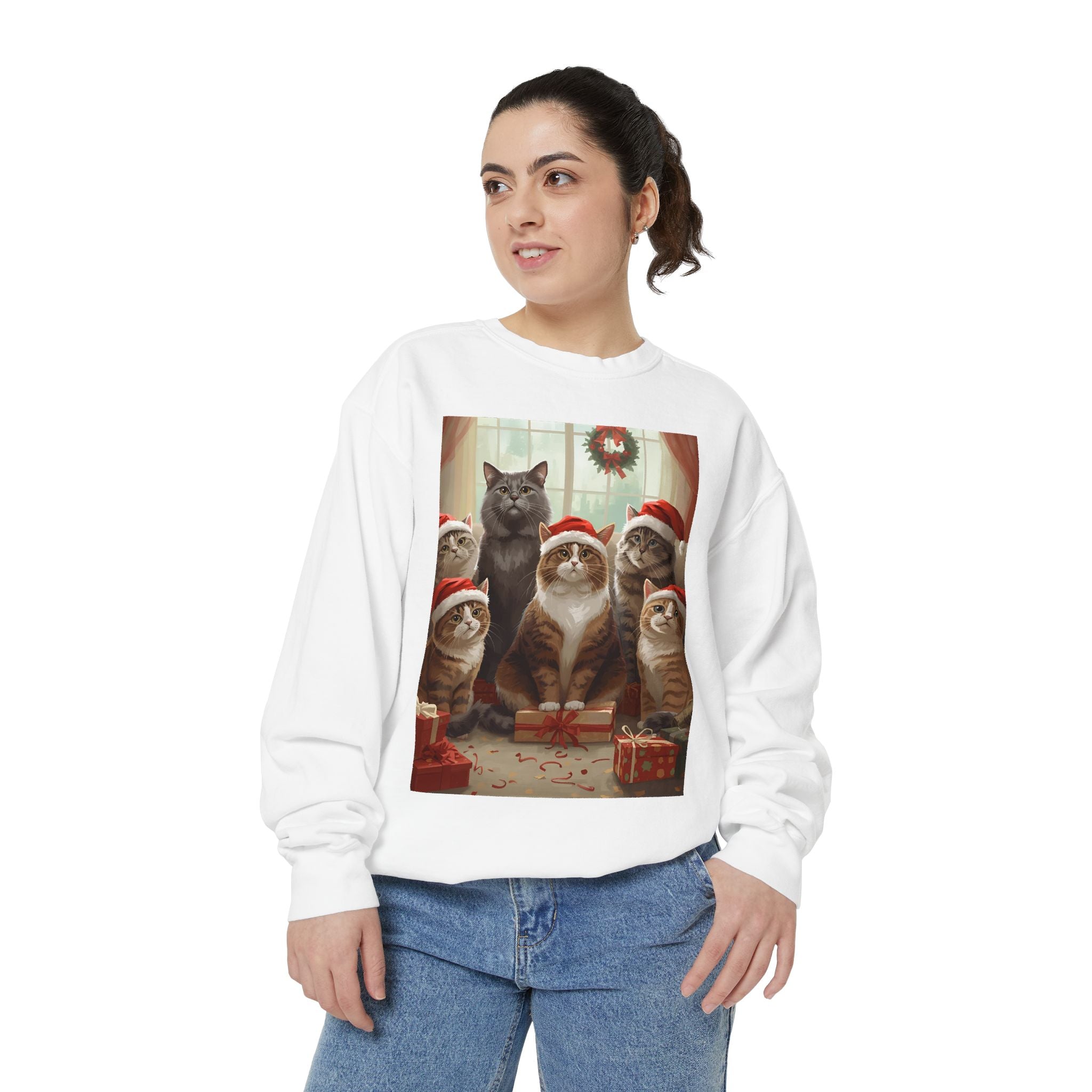 Cozy Holiday Cat Sweatshirt, Festive Sweatshirt for Cat Lovers, Christmas Gift for Pet Owners, Cute Cat Apparel, Winter Wardrobe Essential