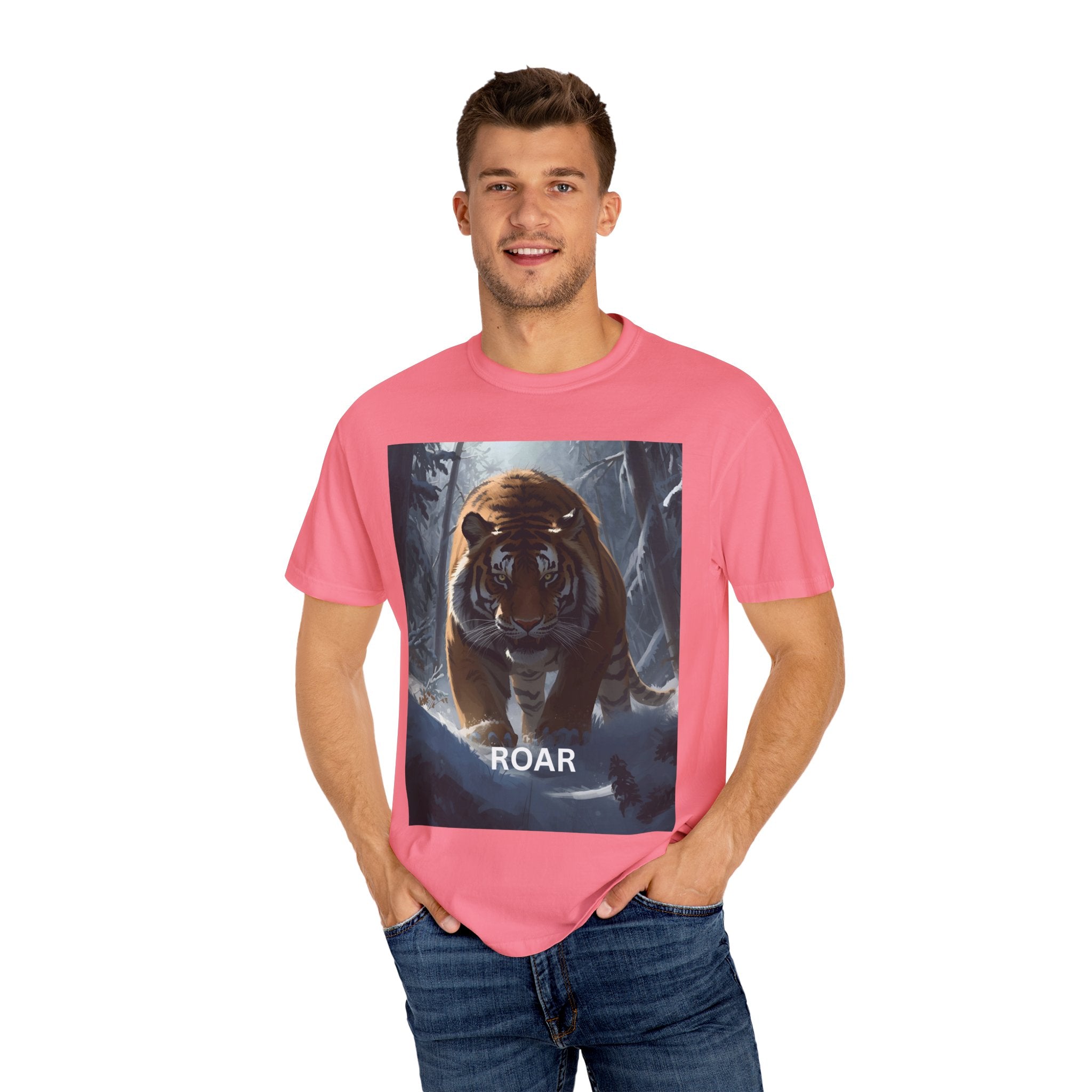 Fierce Tiger Roar Snow Graphic Tee, Eco-Friendly T-Shirt for Animal Lovers, Adventure Apparel, Gift for Wildlife Enthusiasts, Casual Wear