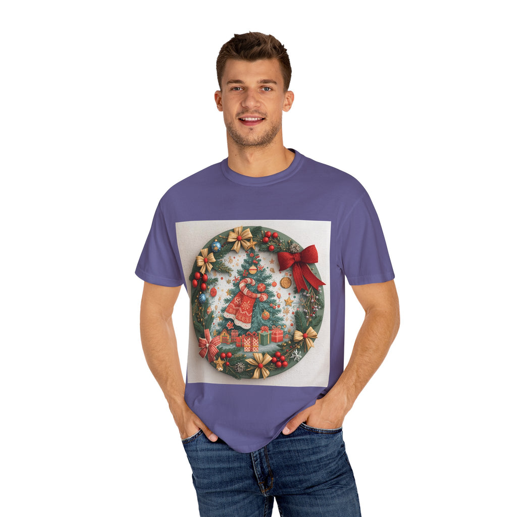 Christmas Wreath Festive Holiday T-Shirt, Christmas Tee, Seasonal Wear, Gift for Him/Her, Cute Xmas Shirt, Unisex Holiday Apparel