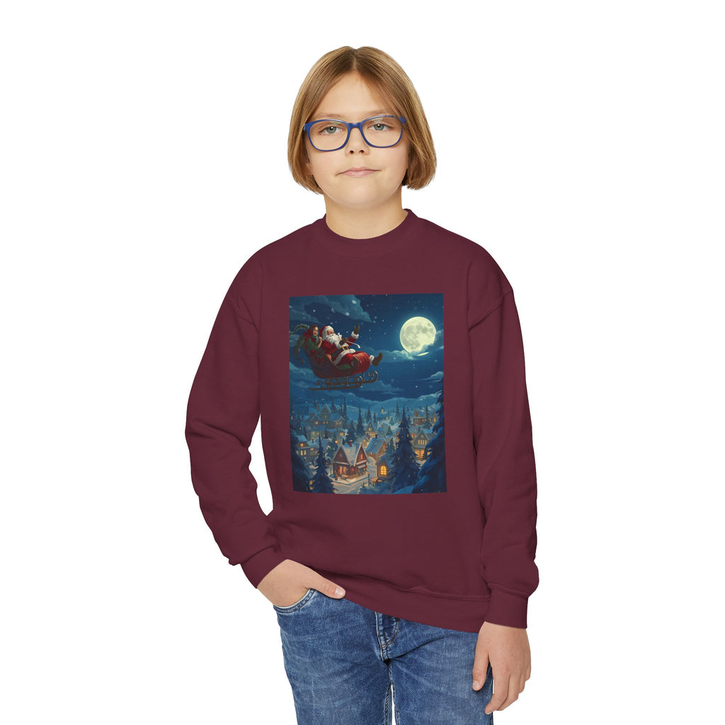 Christmas Santa Sleigh Youth Crewneck Sweatshirt