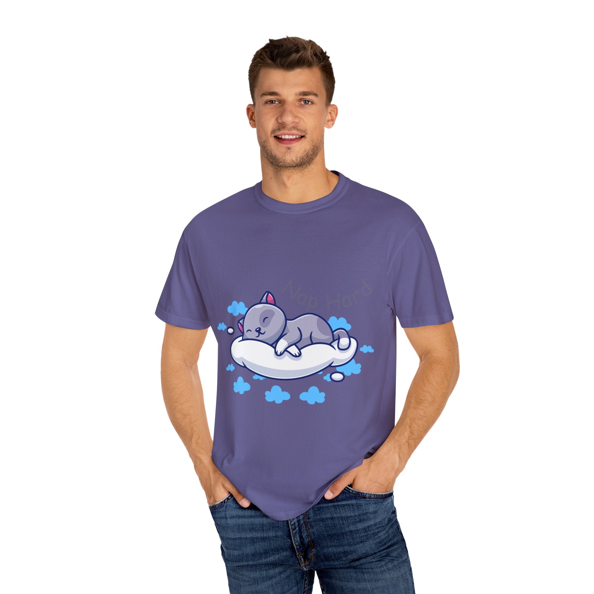 Cat Nap Graphic T-shirt, Cute Cat Tee, Relaxed Fit Apparel, Gift for Cat Lovers, Cozy Lounge Wear, Funny Pet Humor Top