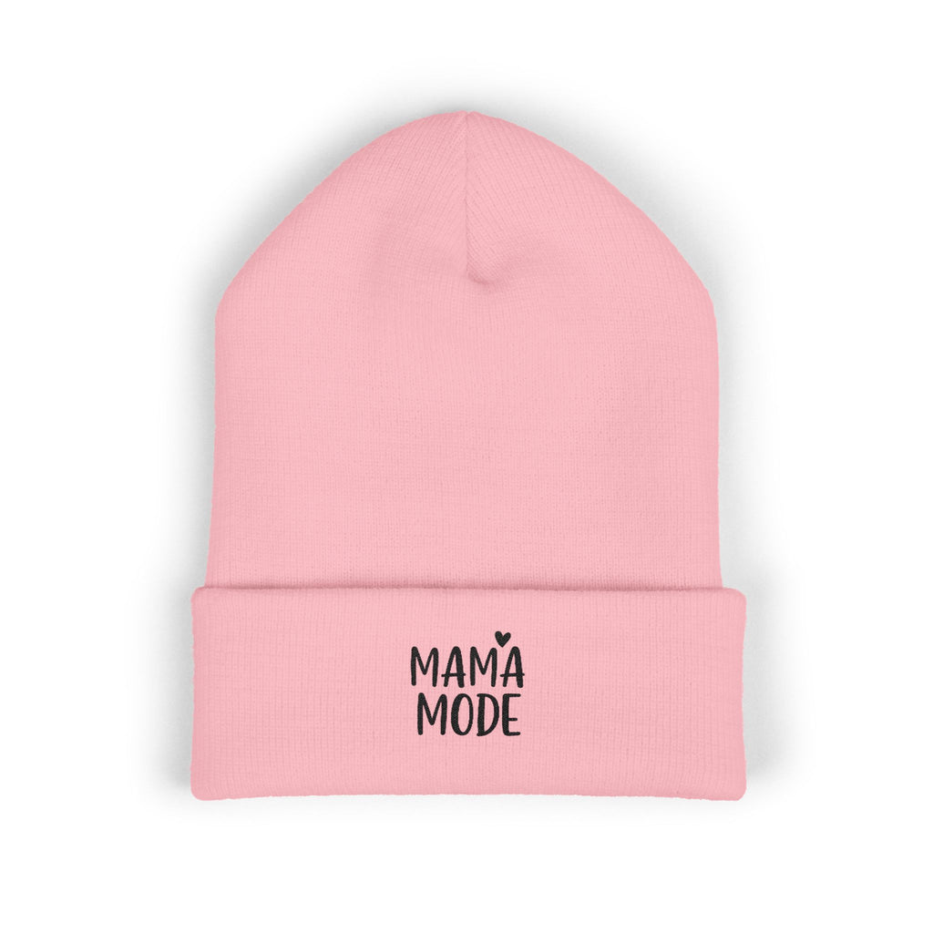 Mama Mode Embroidered Cuffed Beanie — Cozy Mom Knit Hat