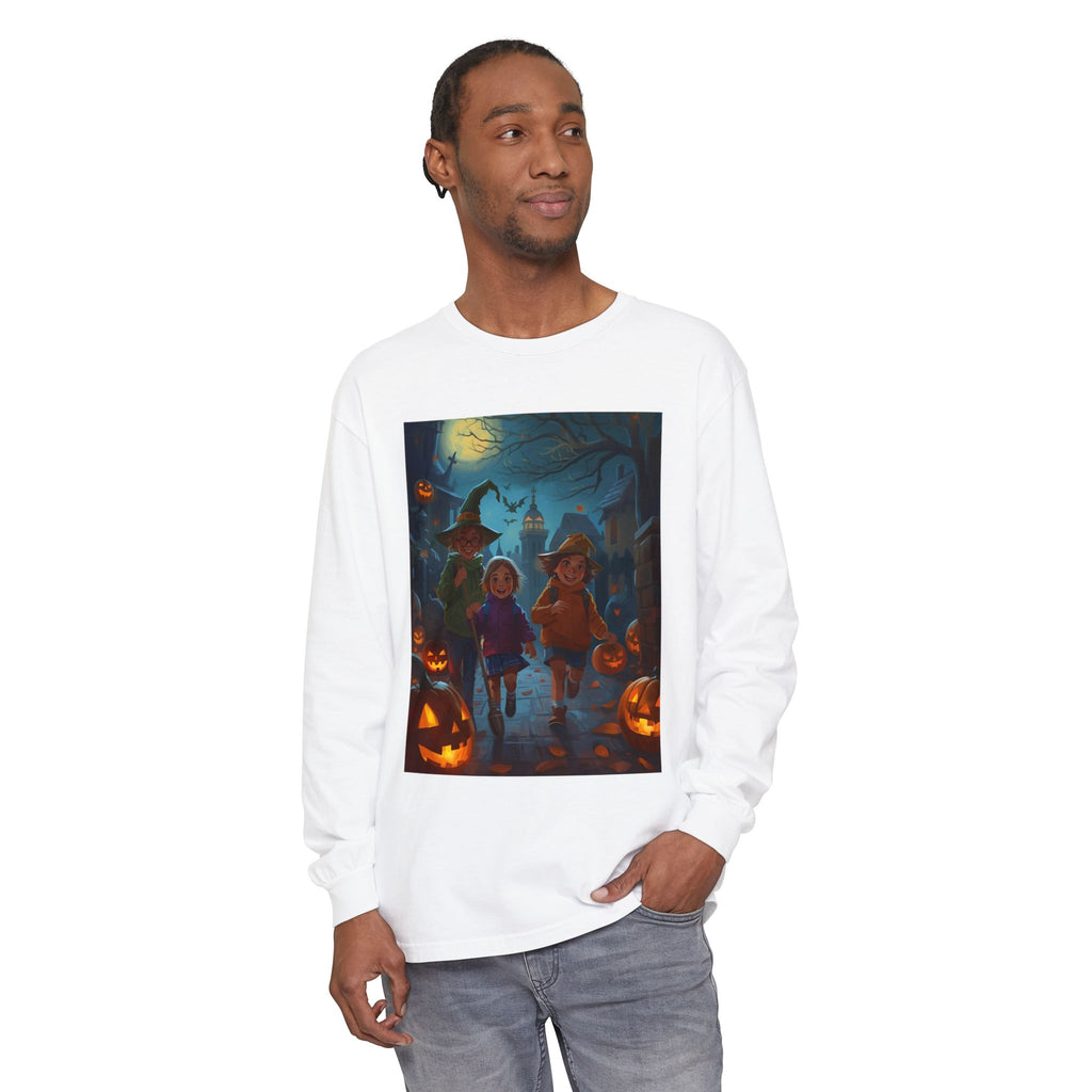 Halloween Themed Unisex Long Sleeve T-Shirt, Spooky Autumn Apparel, Trick-or-Treat Shirt, Fall Fashion, Casual Halloween Outfits