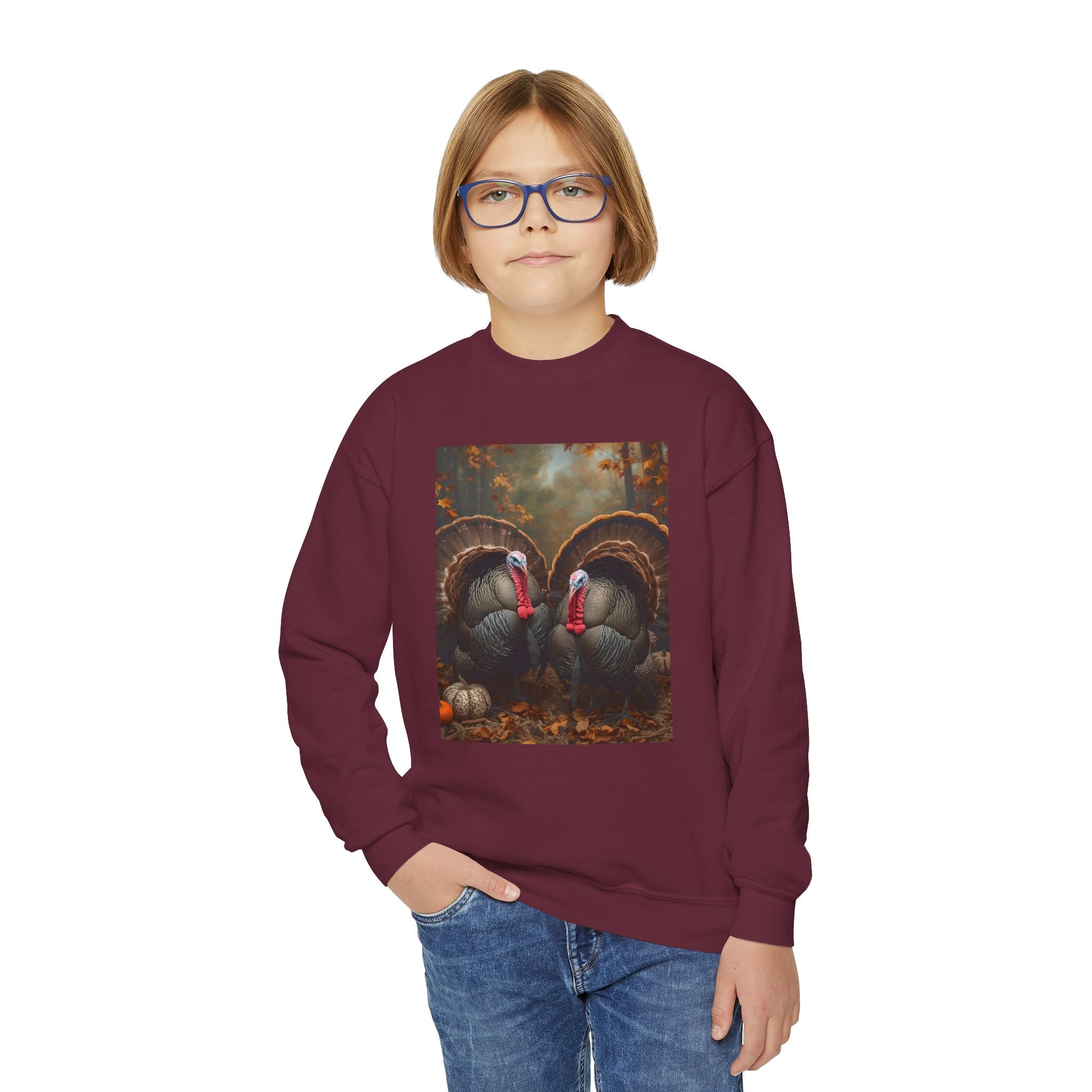Thanksgiving Thankful Turkeys Youth Crewneck Sweatshirt, Cozy Fall Apparel, Thanksgiving Gift, Kids Sweatshirt, Autumn Fashion