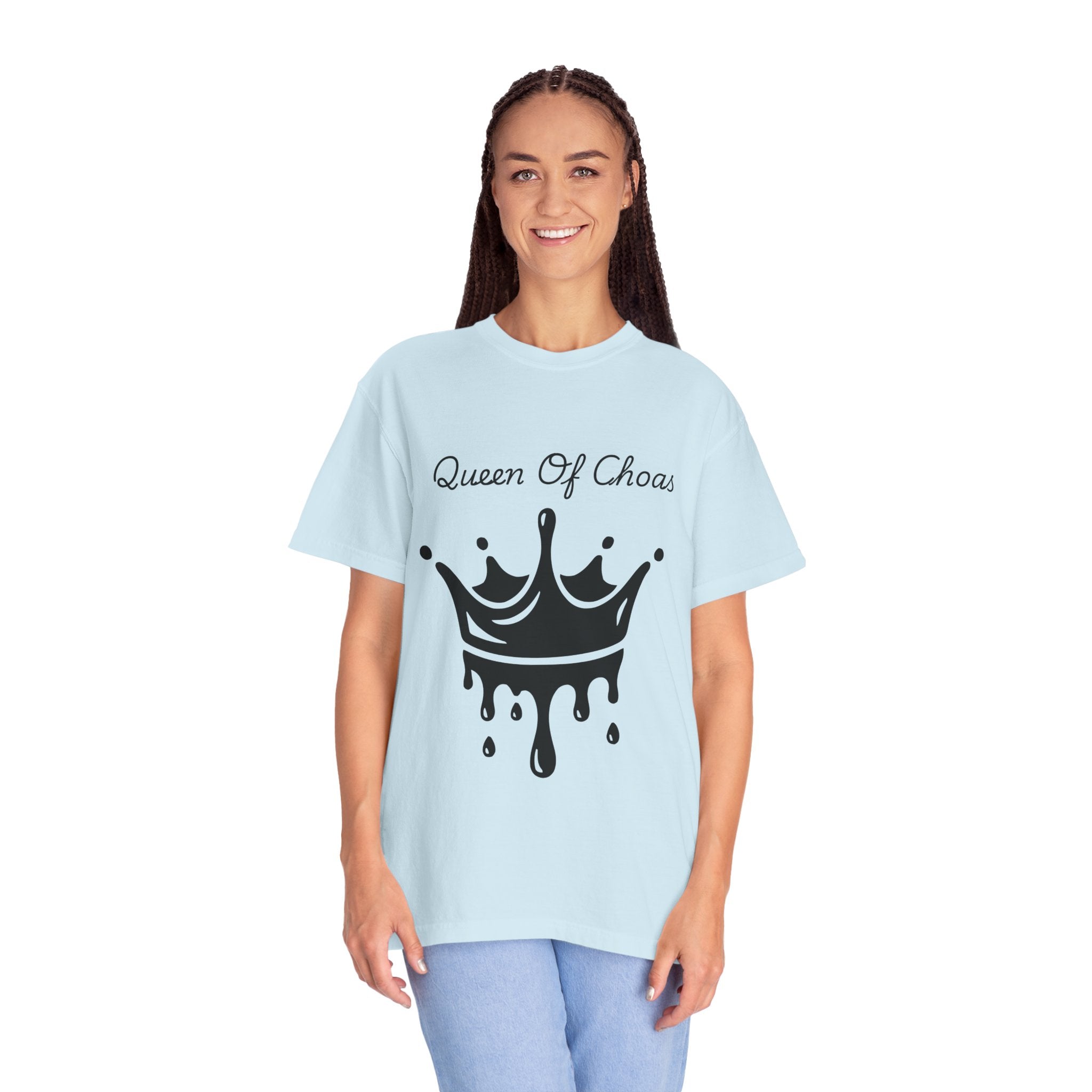 Queen of Chaos Unisex Garment-Dyed T-Shirt, Gift for Her, Casual Wear, Birthday Gift, Trendy Graphic Tee, Fun Statement Shirt