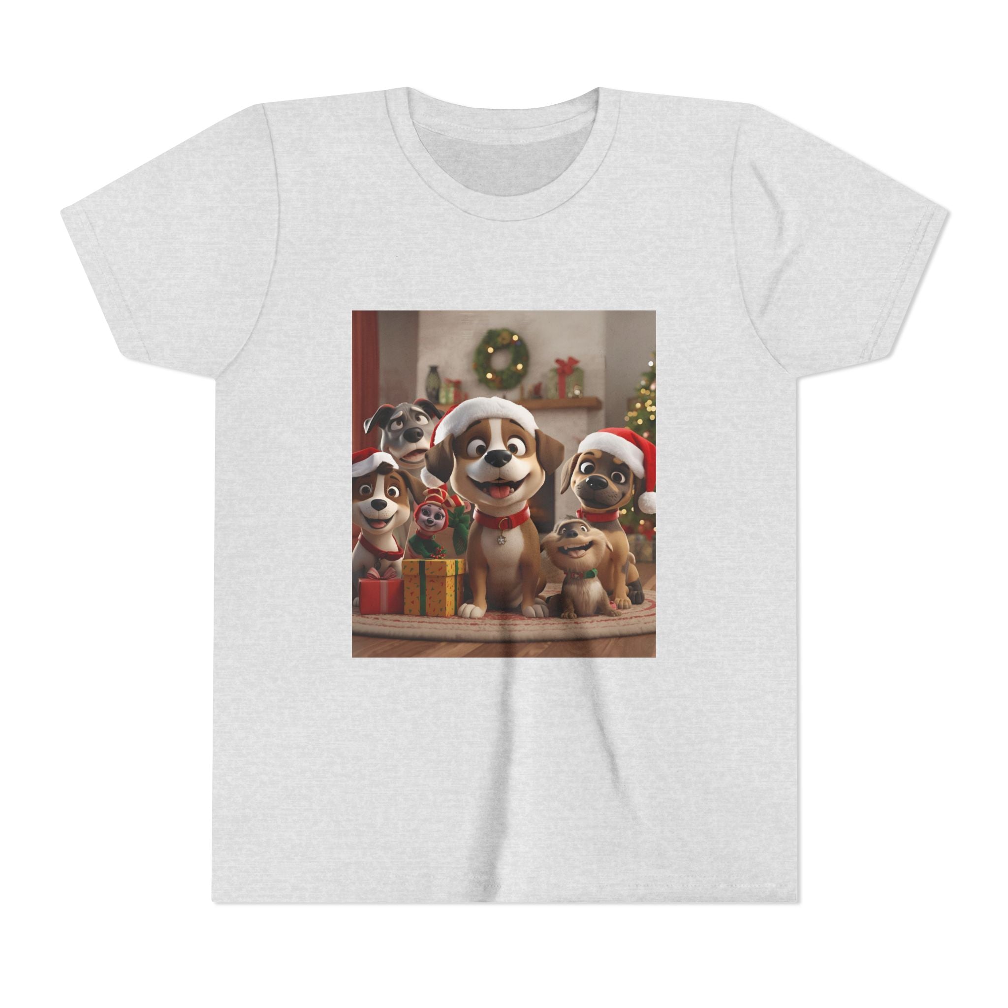 Cute Festive Christmas Dog Youth Short Sleeve Tee