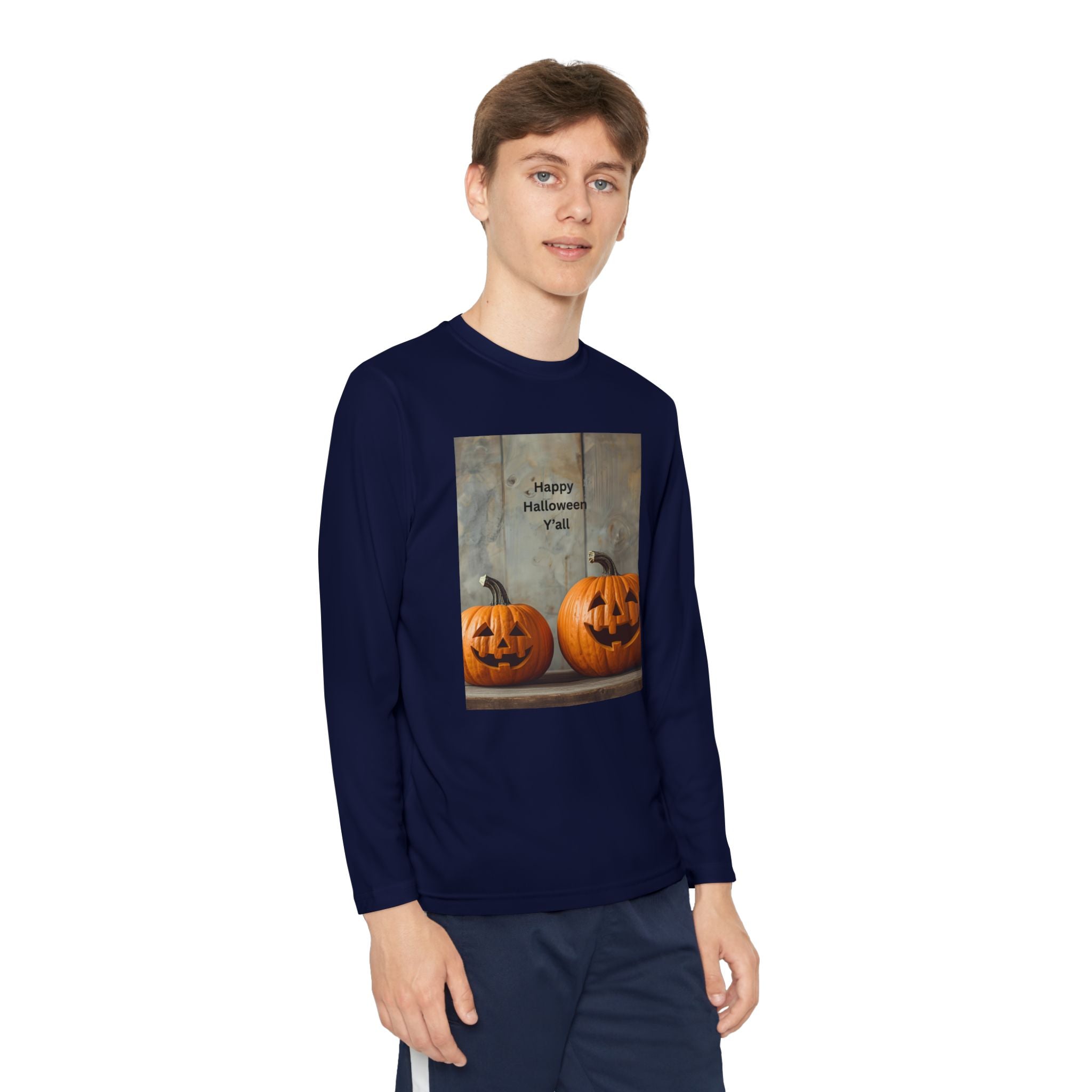 Youth Halloween Pumpkin Long Sleeve Tee, Funny Halloween Shirt, Kids Pumpkin Tee, Fall Celebration Top, Spooky Season Apparel