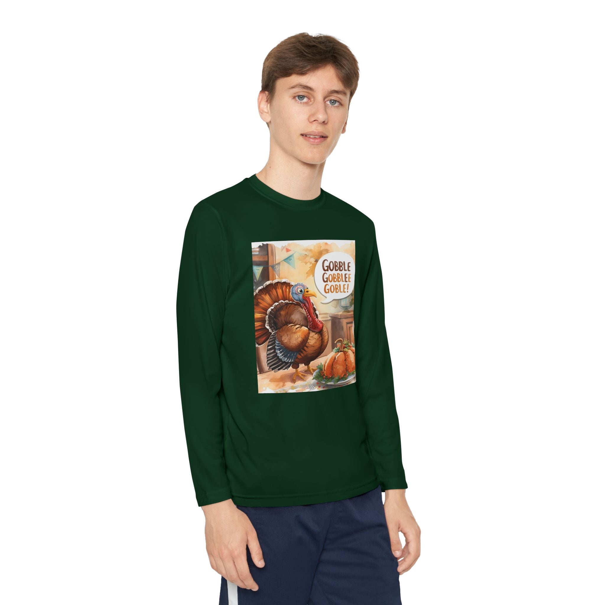Thanksgiving Turkey Youth Long Sleeve Competitor Tee