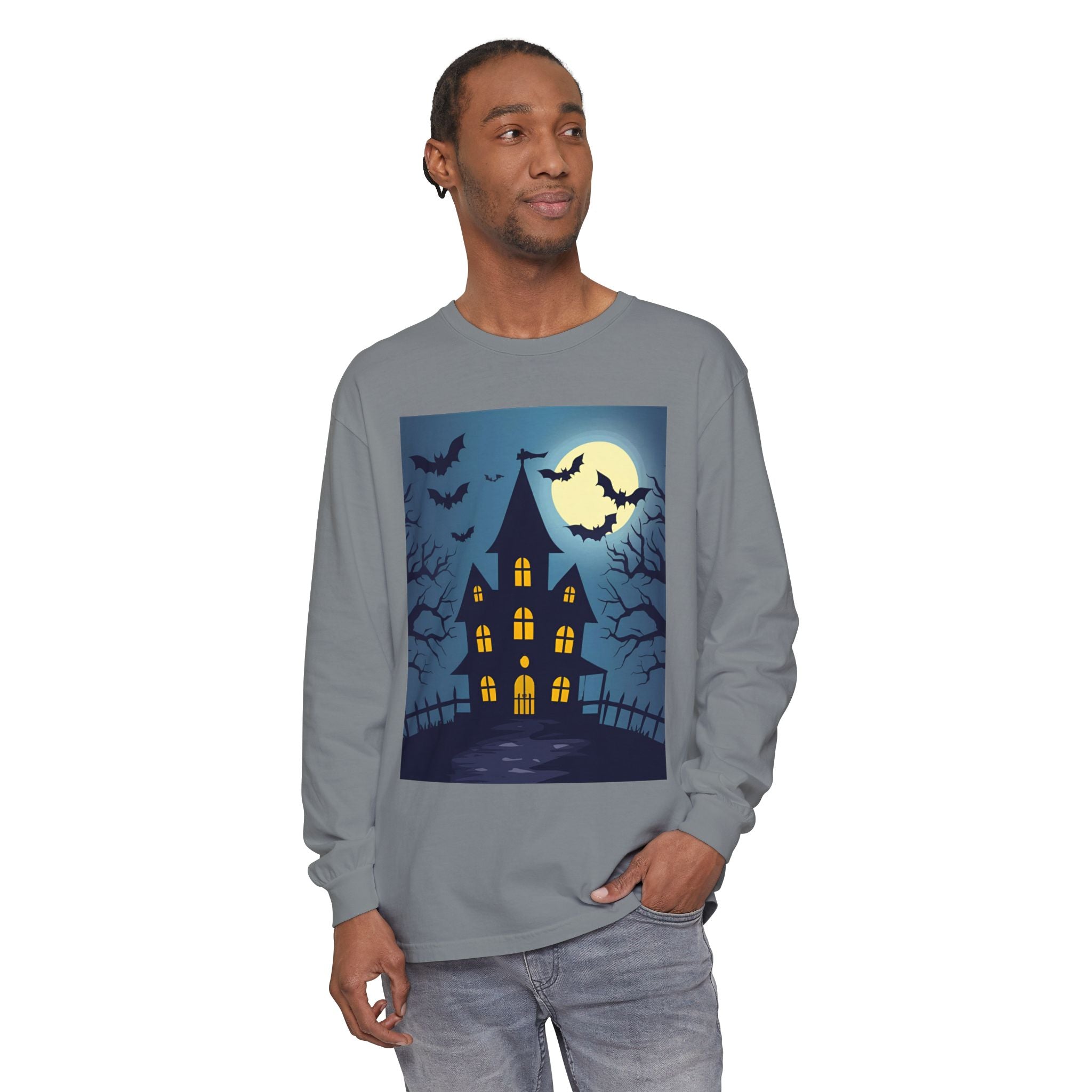 Haunted House Long Sleeve T-Shirt | Halloween Apparel, Fall Fashion, Spooky Shirt, Unisex Tee, Ghostly Vibes