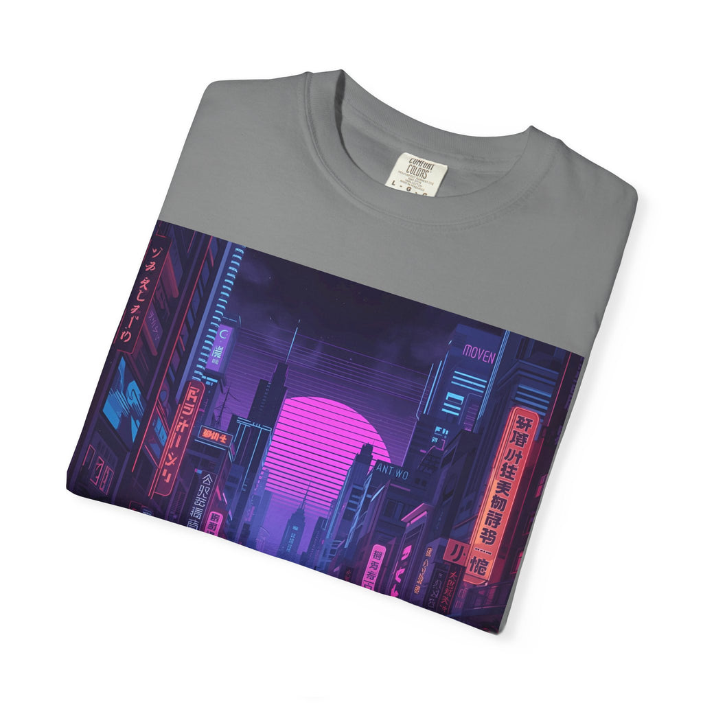 Futuristic Neon Cityscape T-Shirt, Retro Graphic Tee, Unisex Streetwear, Urban Vibe Shirt, Gift for Gamers, Summer Outfit