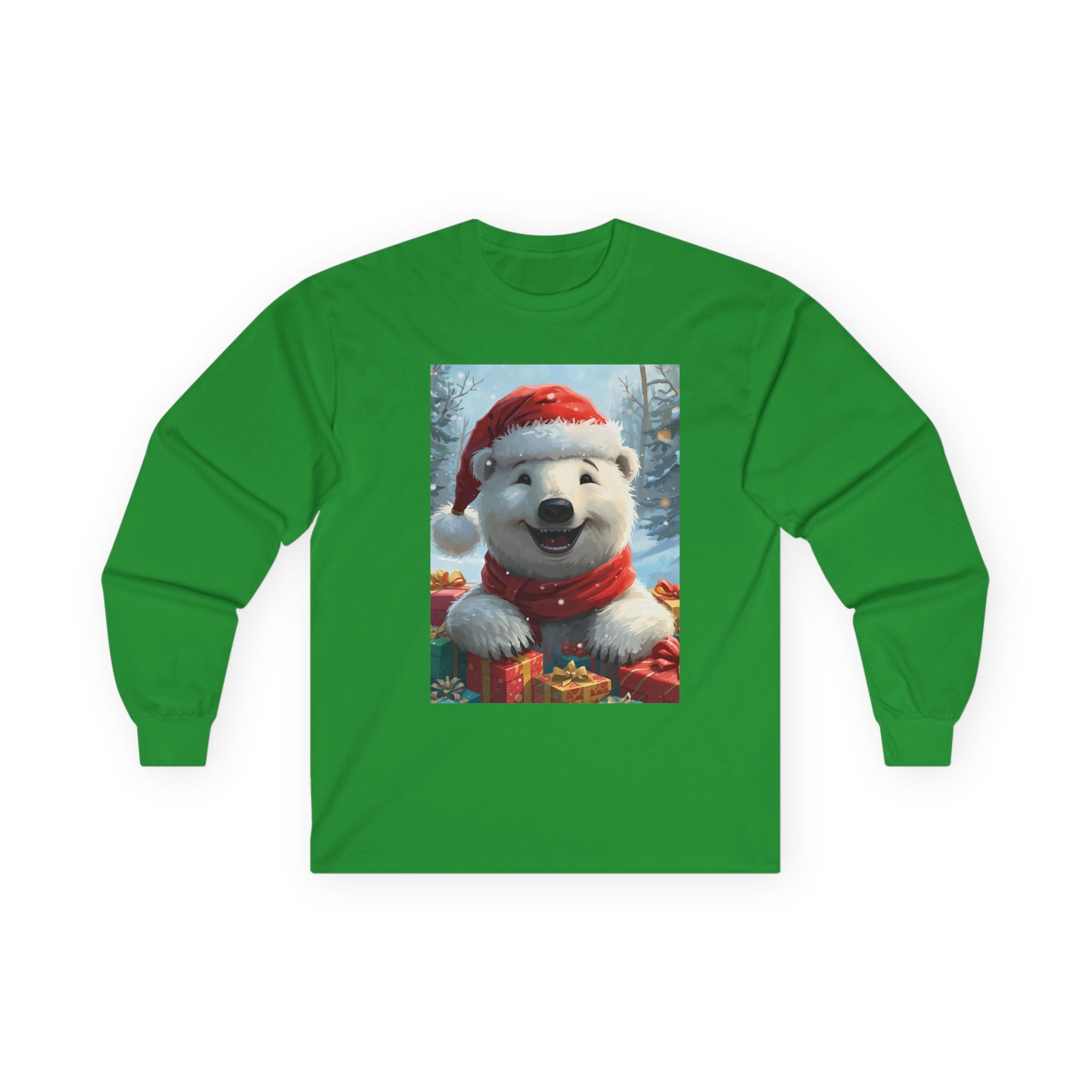 Christmas Polar Bear Long Sleeve Tee, Cozy Holiday Shirt, Unisex Winter Wear, Christmas Gift, Cute Animal Apparel