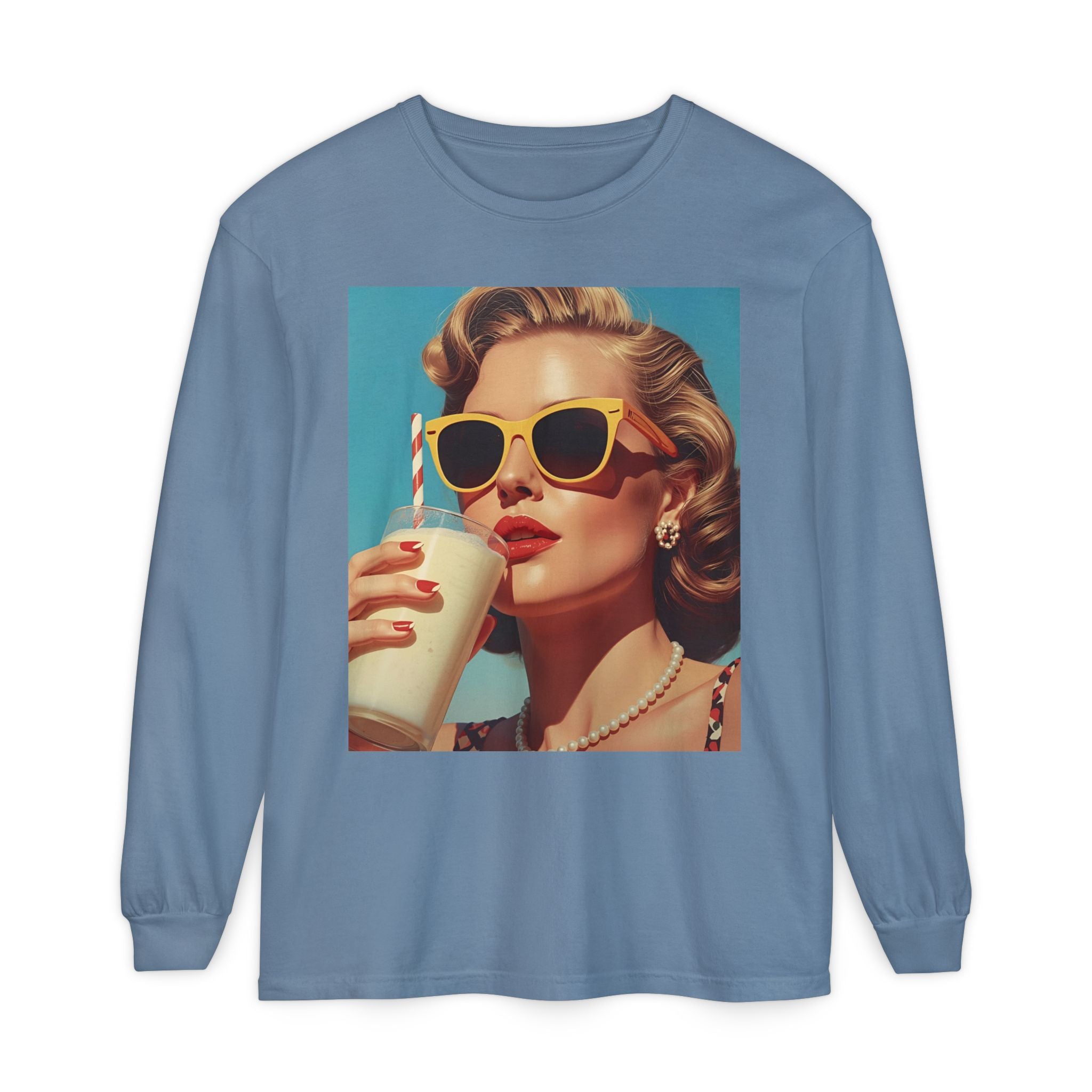 Retro Pop Art Long Sleeve T-Shirt, Vintage Graphic Tee, Fashion Top, Summer Style shirt, Gift for Art Lovers, Casual Wear