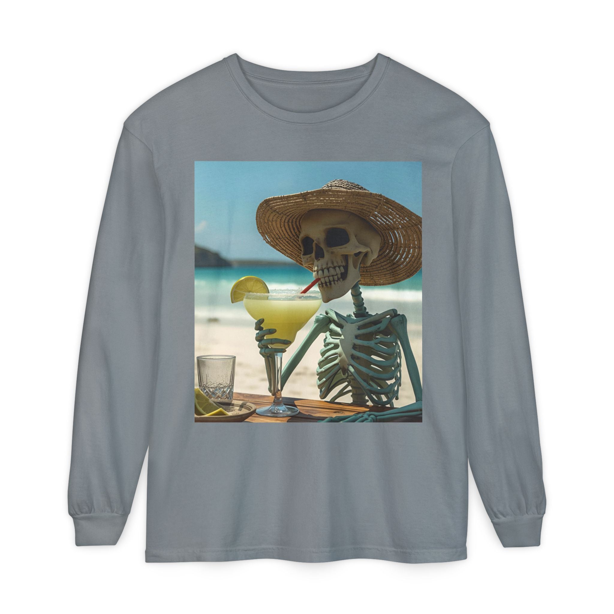 Chill Vibes Skeleton Unisex Garment-dyed Long Sleeve T-Shirt