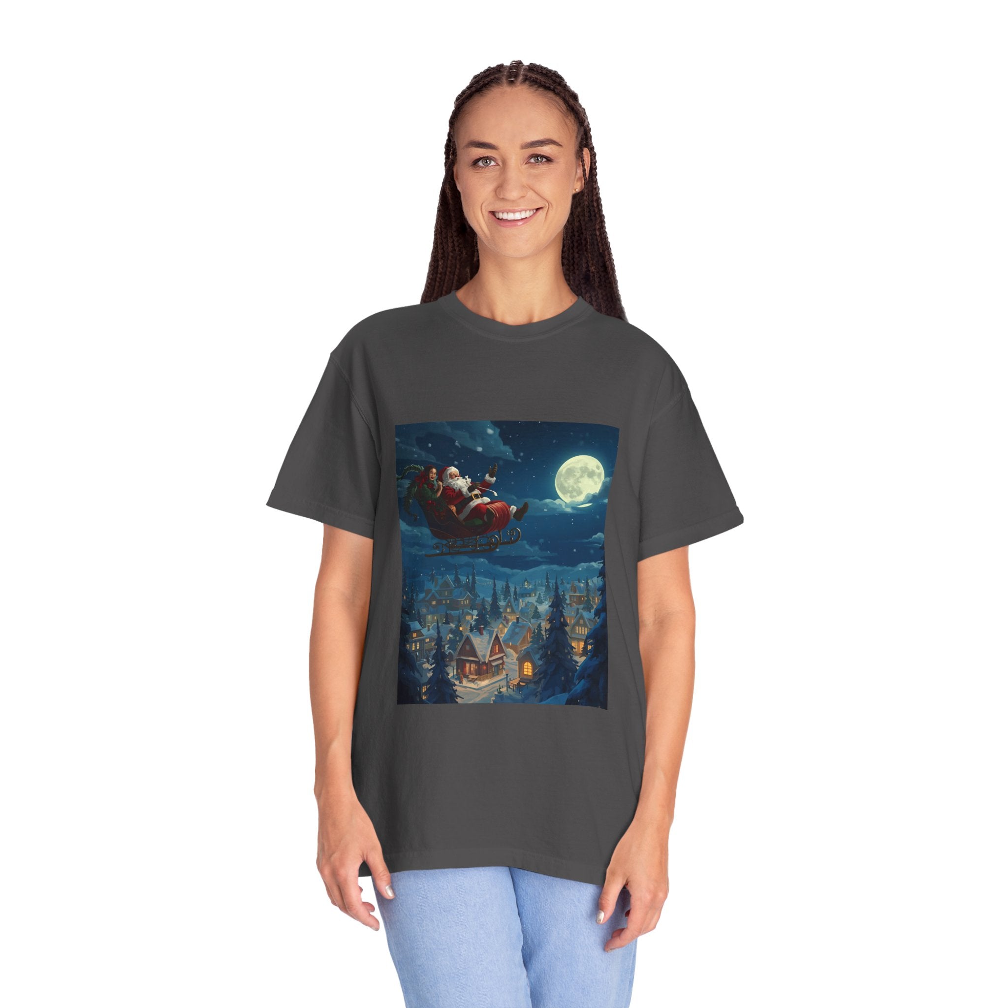 Christmas Santa Sleigh Unisex Garment-Dyed T-shirt