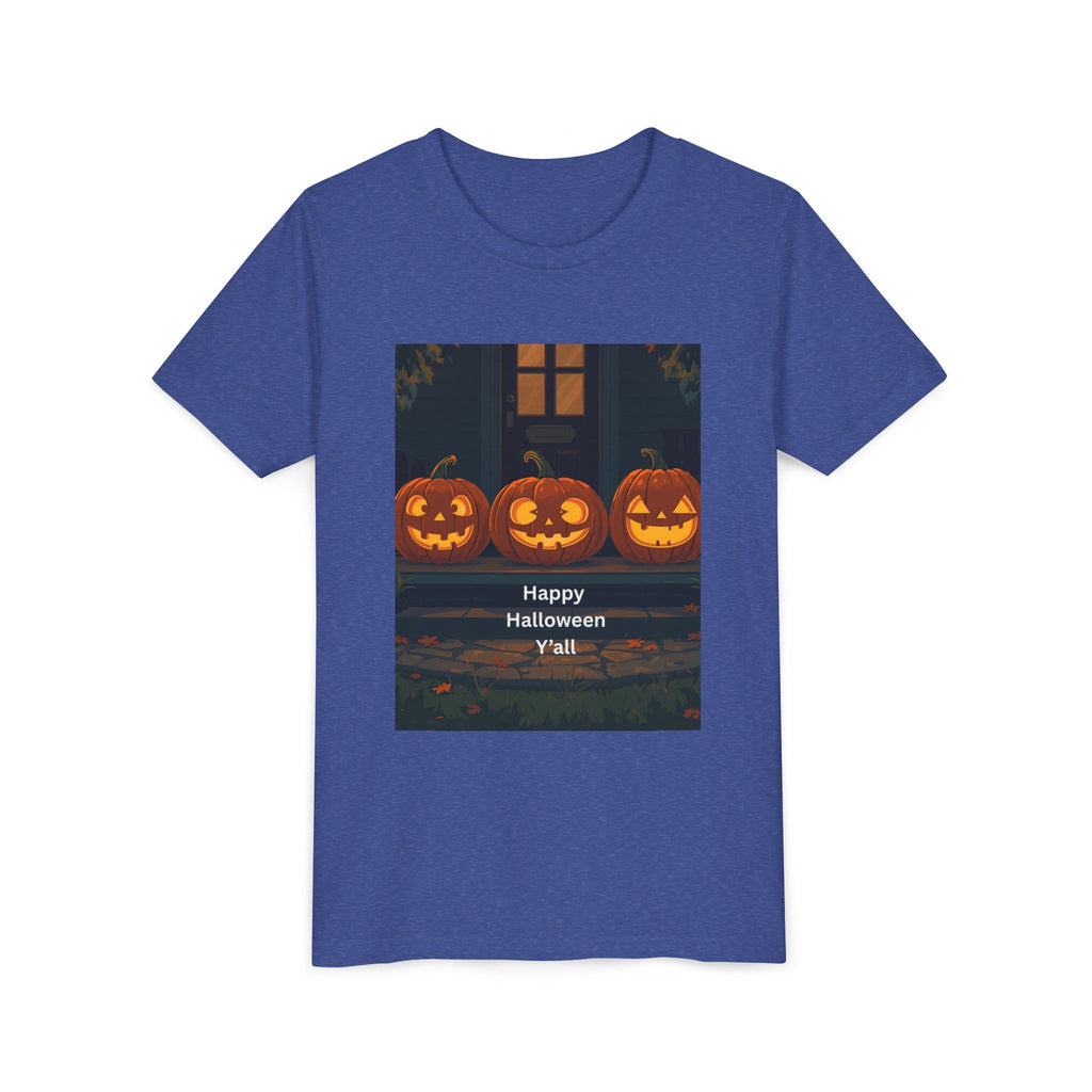 Halloween Pumpkin Youth Tee, Jack-o'-lantern Shirt, Trick or Treat Apparel, Spooky Kids T-Shirt, Halloween Costume Top