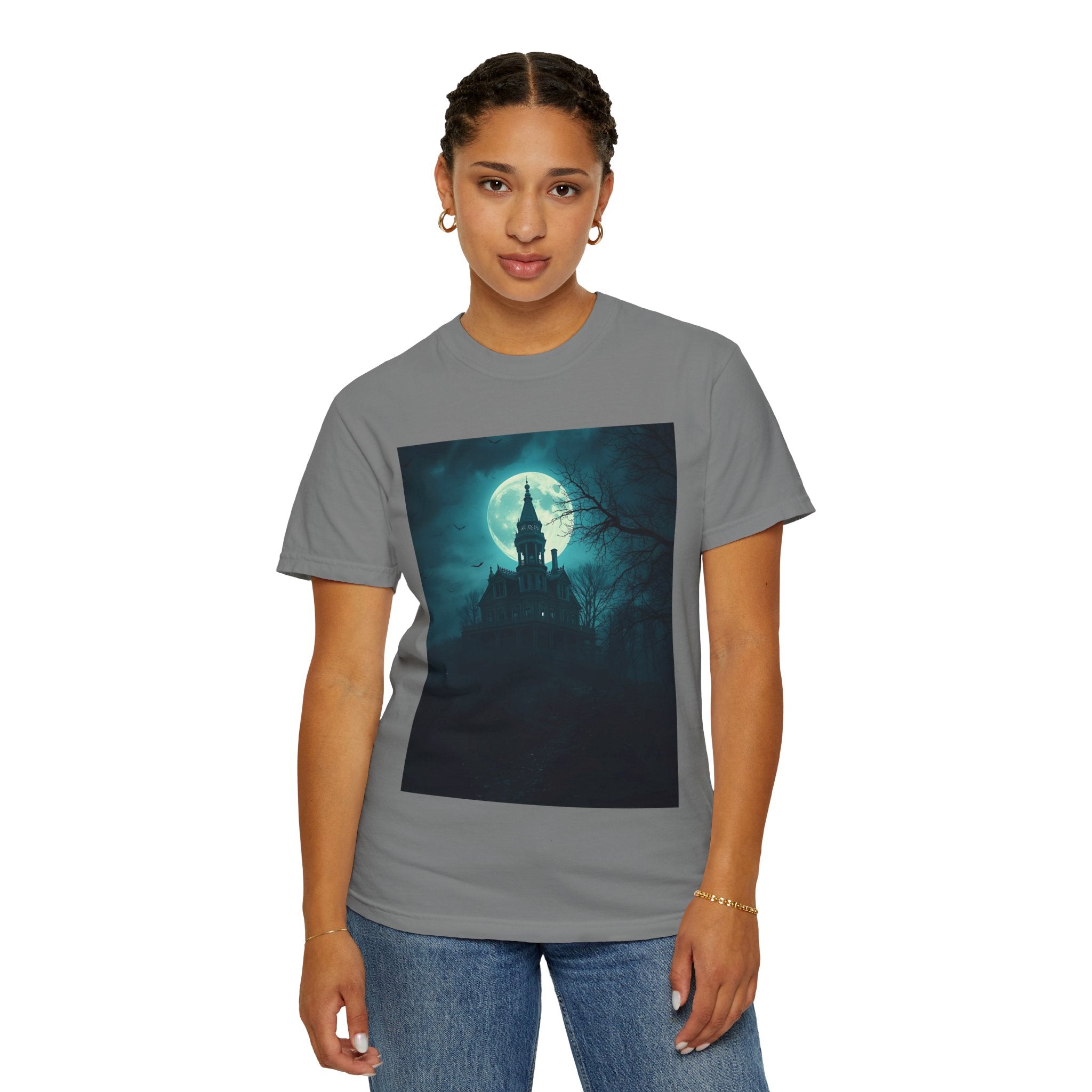 Haunted Moonlit Castle Unisex T-shirt, Gothic Tee, Halloween Apparel, Vintage Style Shirt, Alternative Fashion, Spooky Gift