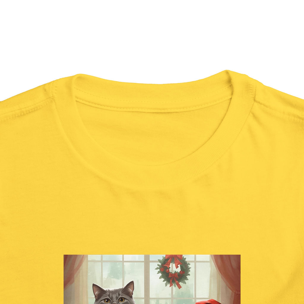 Cute Festive Christmas Cat Toddler Short Sleeve Tee