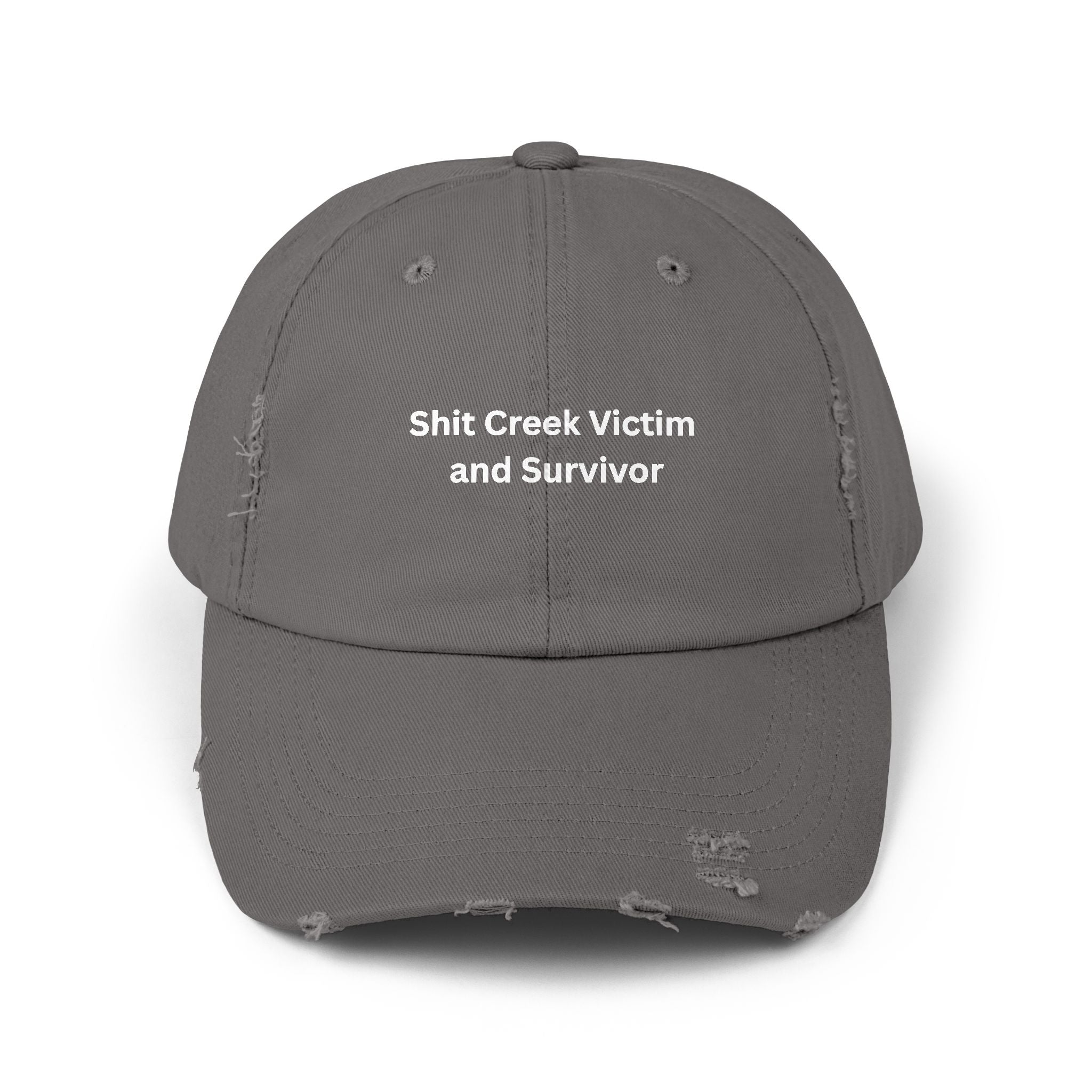 Distressed Cap with 'Shit Creek Victim and Survivor' Text - Perfect for Casual Days, Gifts for Survivors, Unique Statement Hat, Ideal [...]