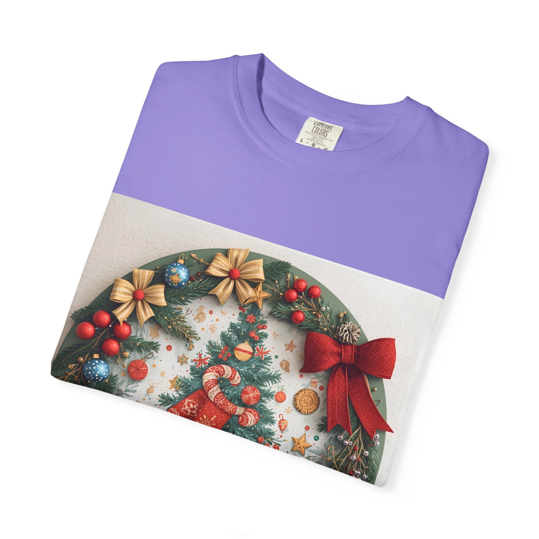 Christmas Wreath Festive Holiday T-Shirt, Christmas Tee, Seasonal Wear, Gift for Him/Her, Cute Xmas Shirt, Unisex Holiday Apparel