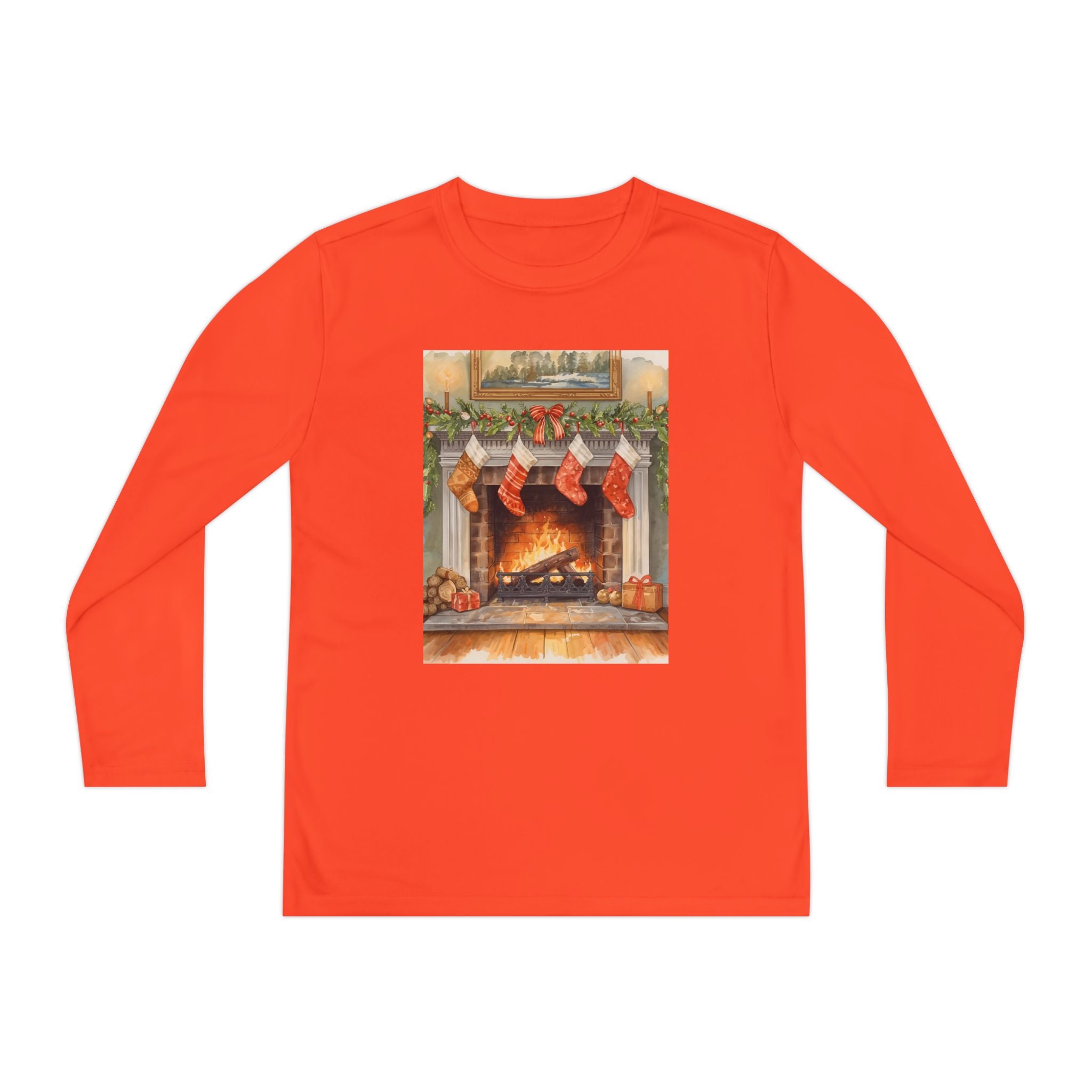 Christmas Stocking Fireplace Youth Long Sleeve Competitor Tee