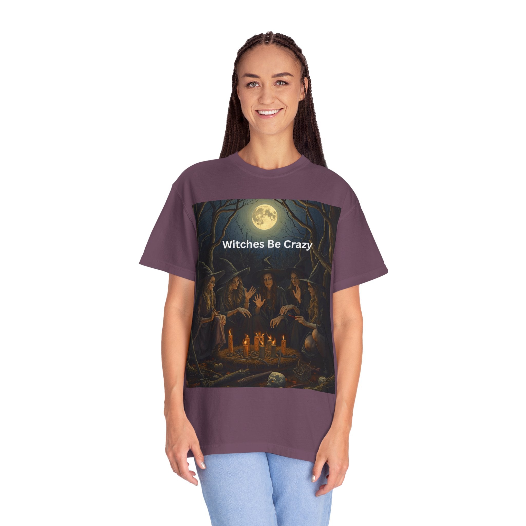 Spooky Halloween Witches Be Crazy T-shirt, Unisex Garment-Dyed Tee for Witchy Vibes, Halloween, Gift for Witches, Casual Wear, Cozy Outfit