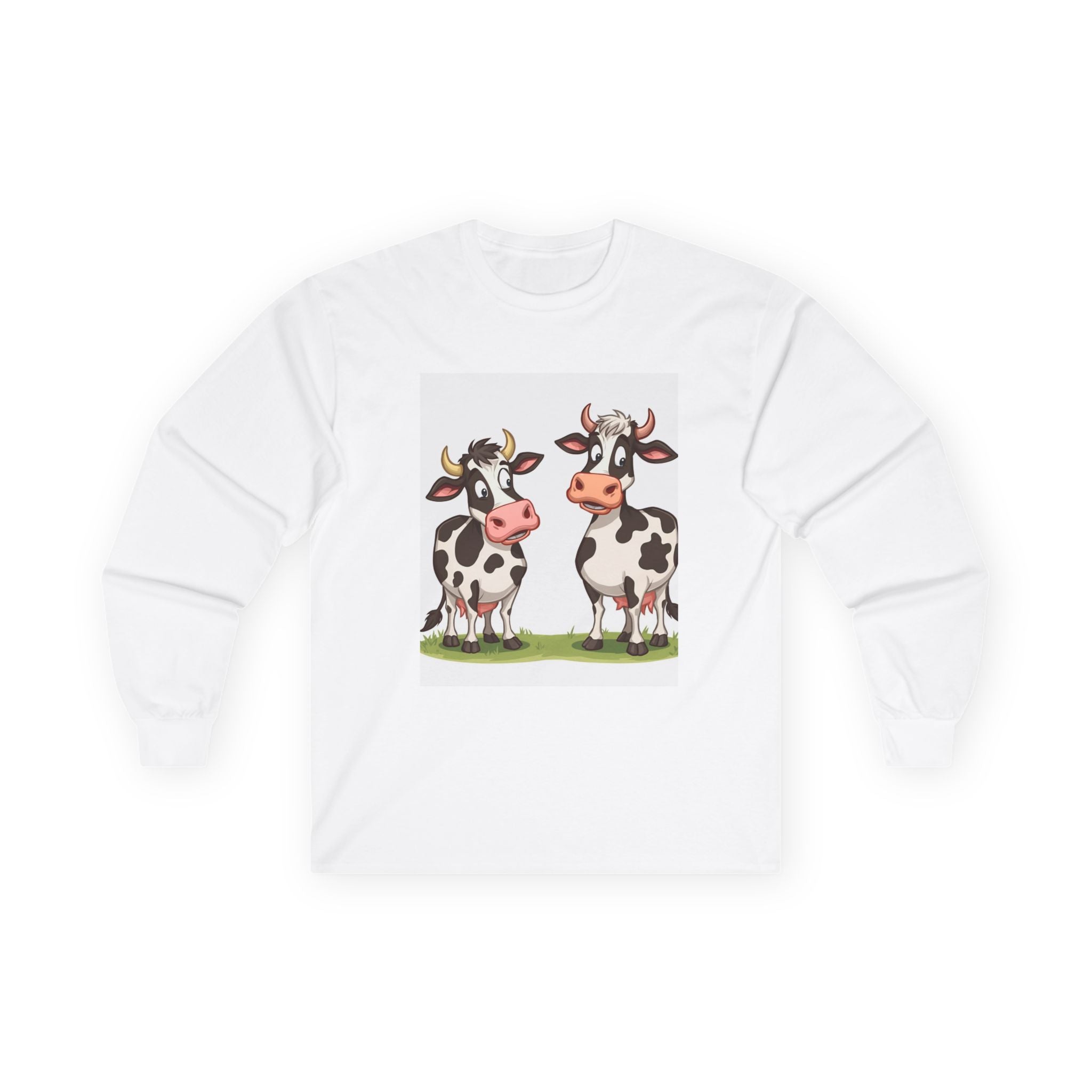 Cute Cow Illustration Long Sleeve Tee, Funny Farm T-Shirt, Animal Lover Gift, Casual Wear, Family Reunion Apparel, Best Friend Gift