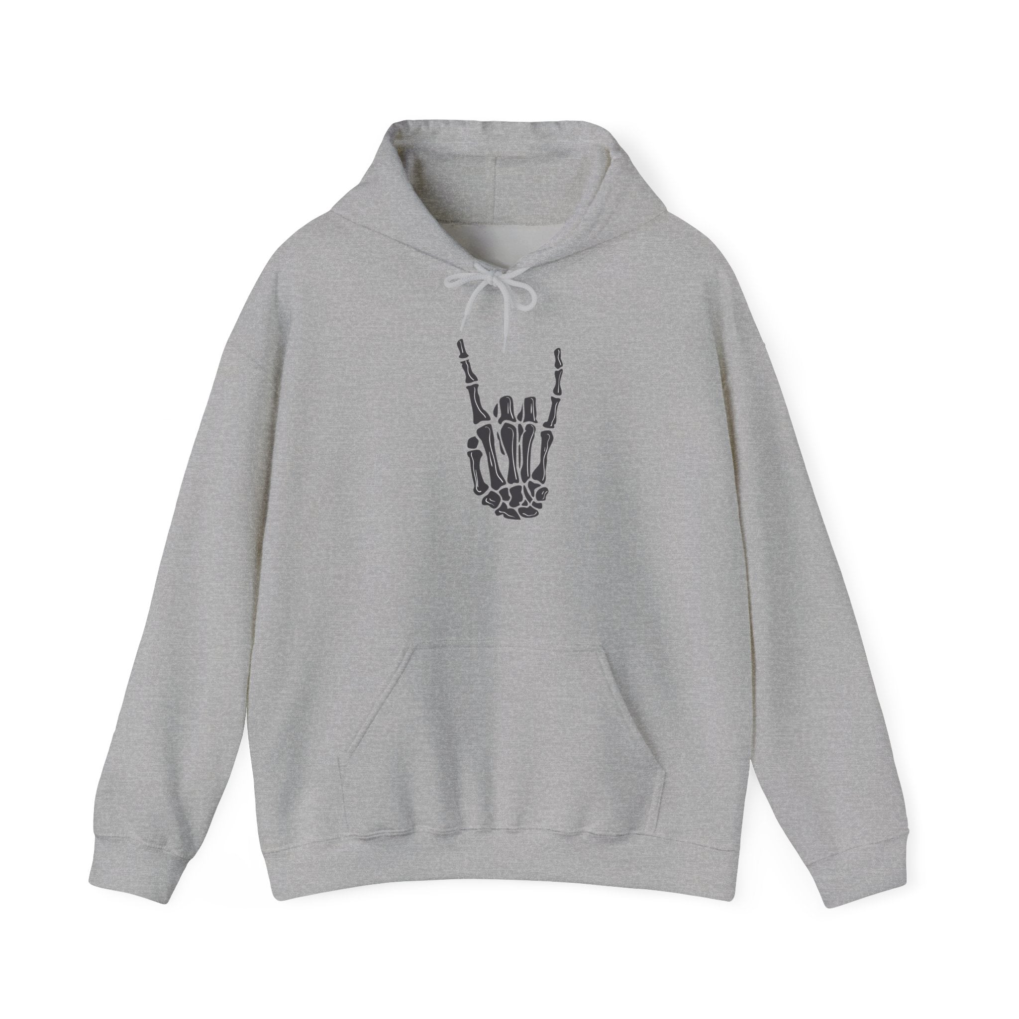 Rock On Skeleton Rock Hand Hoodie | Unisex Heavy Blend Sweatshirt, Music Lover Gift, Halloween Apparel, Cozy Casual Wear, Alternative Fashion