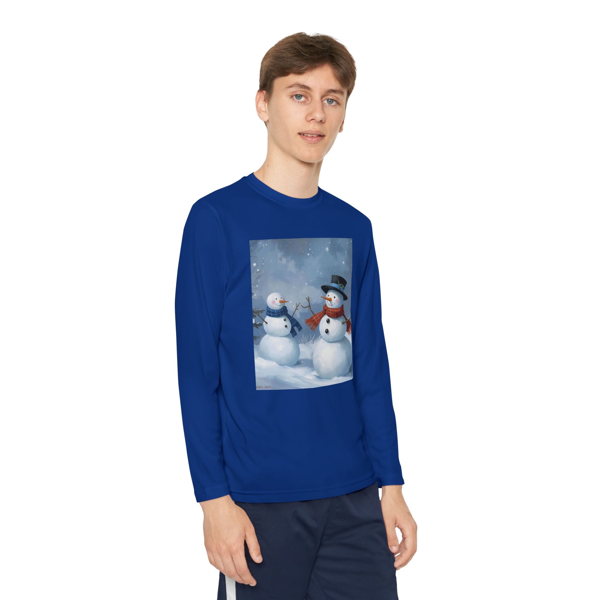 Christmas Snowman Family Youth Long Sleeve Competitor Tee