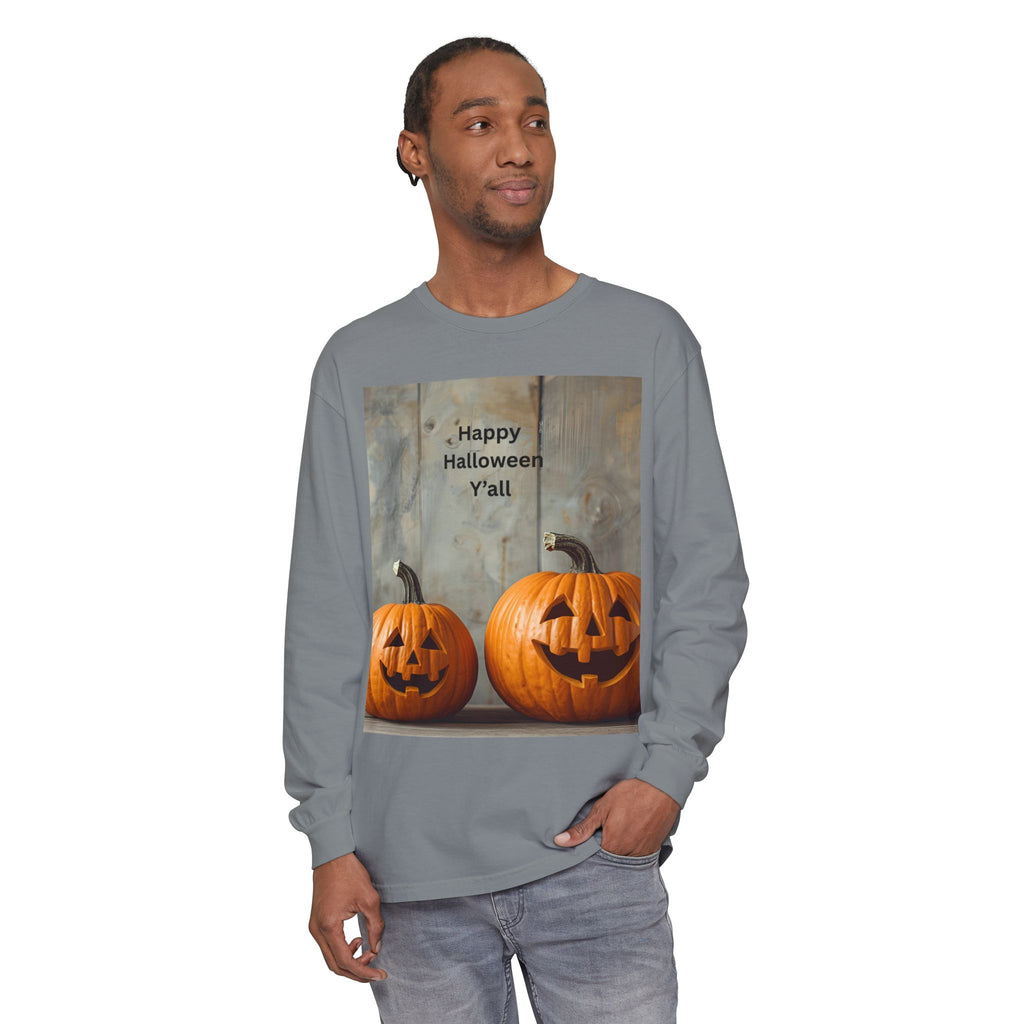 Halloween Pumpkin Long Sleeve Tee, Happy Halloween Shirt, Fall Apparel, Unisex Halloween T-Shirt, Seasonal Clothing