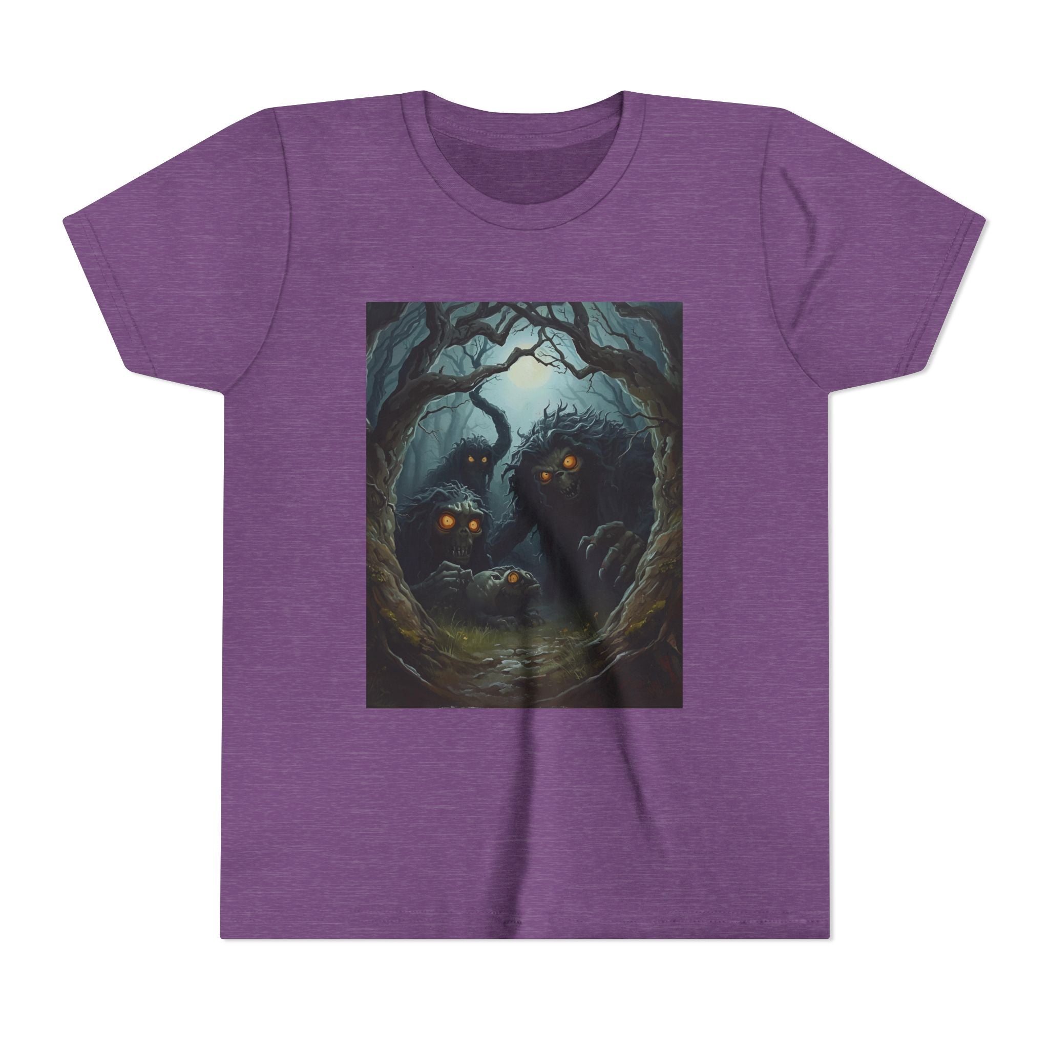 Spooky Mystical Forest Creatures Youth Tee, Cool Graphic T-Shirt, Kids Nature Shirt, Unique Gift for Boys & Girls, Perfect for Halloween