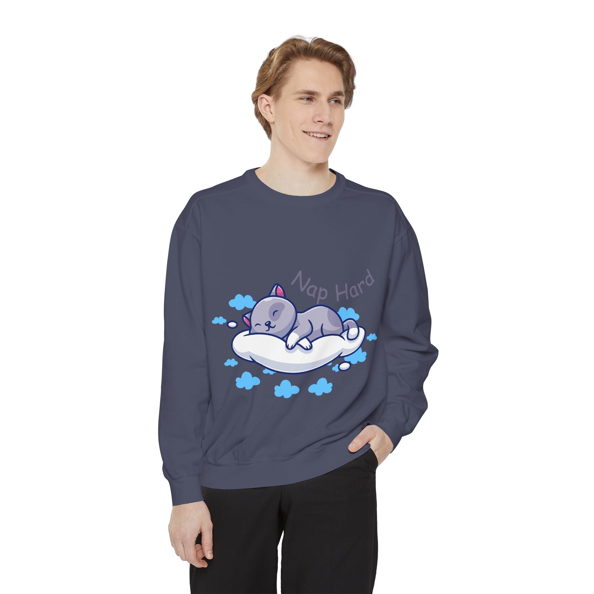 Cozy Cat Nap Hard Unisex Garment-Dyed Sweatshirt