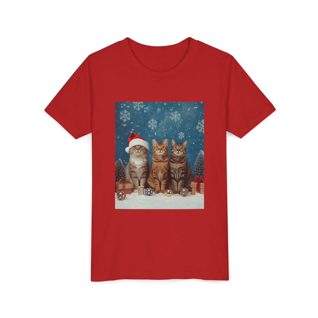 Cute Cat Festive Christmas Youth Short Sleeve Tee
