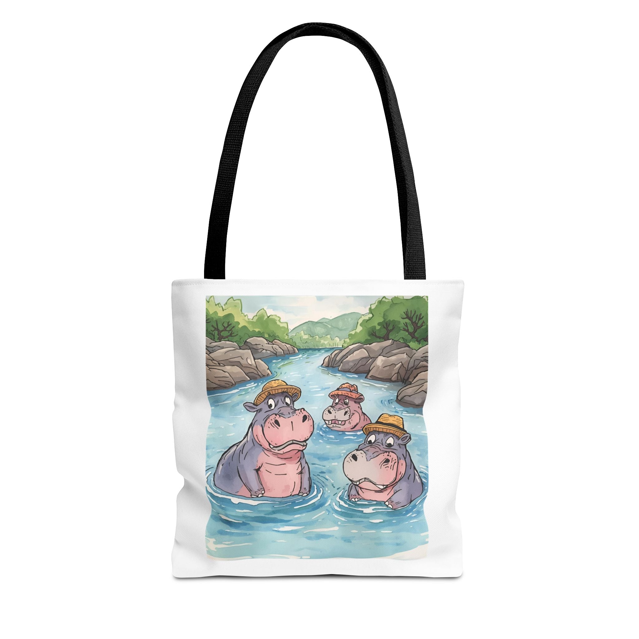 Playful Hippo Tote Bag, Fun Watercolor Tote, Animal Lover Gift, Eco-Friendly Shopping Bag, Cute Beach Bag, Summer Accessories