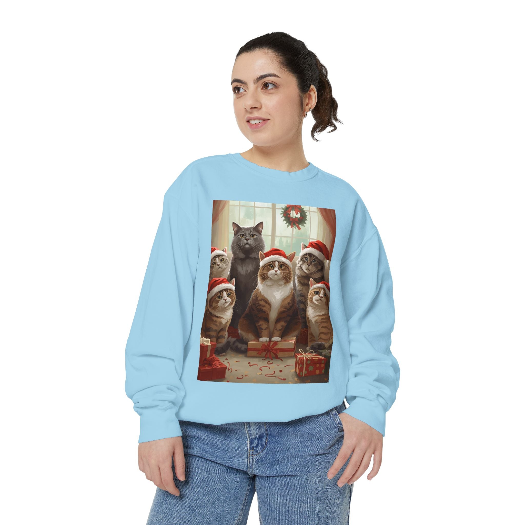 Cozy Holiday Cat Sweatshirt, Festive Sweatshirt for Cat Lovers, Christmas Gift for Pet Owners, Cute Cat Apparel, Winter Wardrobe Essential