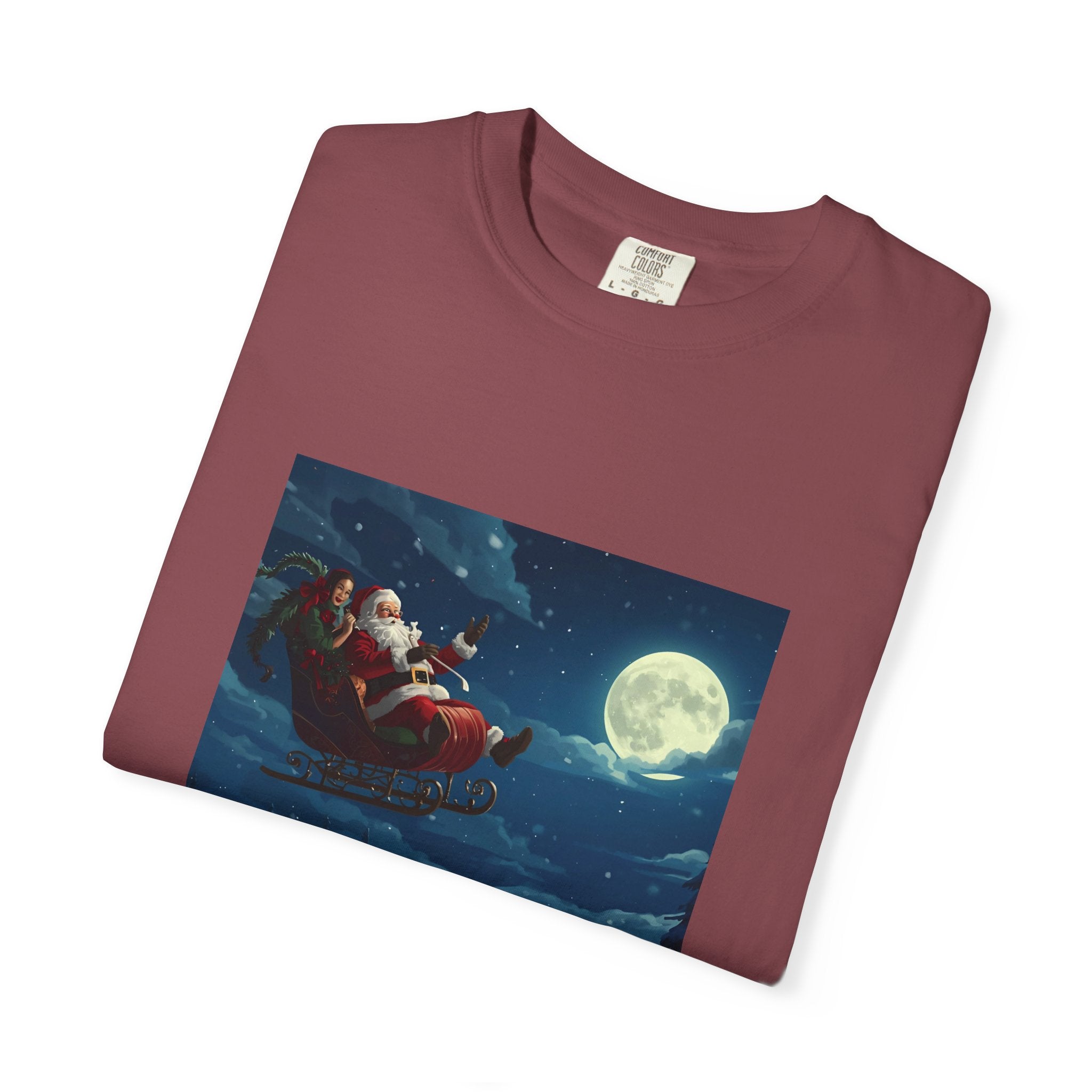 Christmas Santa Sleigh Unisex Garment-Dyed T-shirt