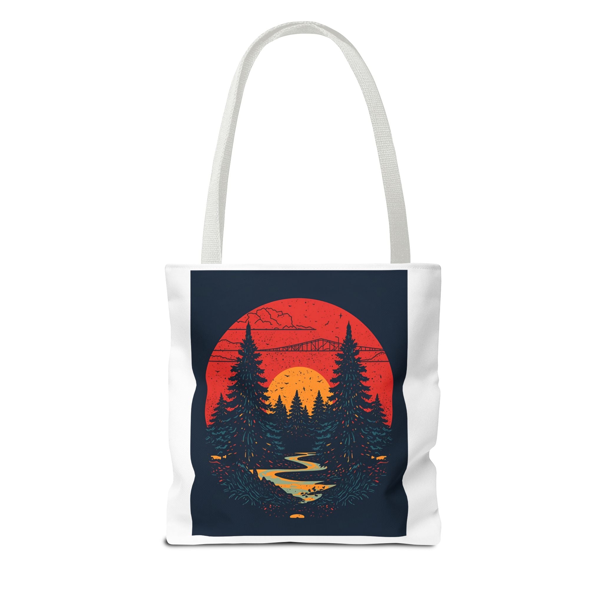 Nature-Inspired Tote Bag, Eco-Friendly Shopping Bag, Sunset Forest Design, Travel Companion, Gift for Outdoors Lovers, Stylish Everyday Bag