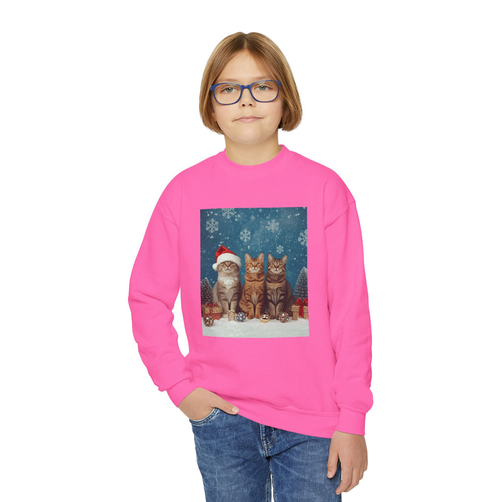 Cute Cat Festive Christmas Youth Crewneck Sweatshirt