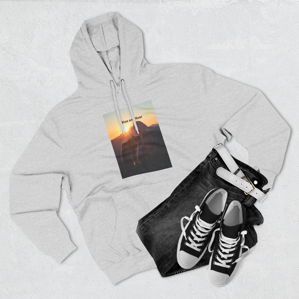 Rise And Roar Sunset Adventure Fleece Hoodie, Cozy Outdoor Hoodie, Travel Apparel, Nature Lover Gift, Comfortable Sweatshirt, Perfect for Bonfires