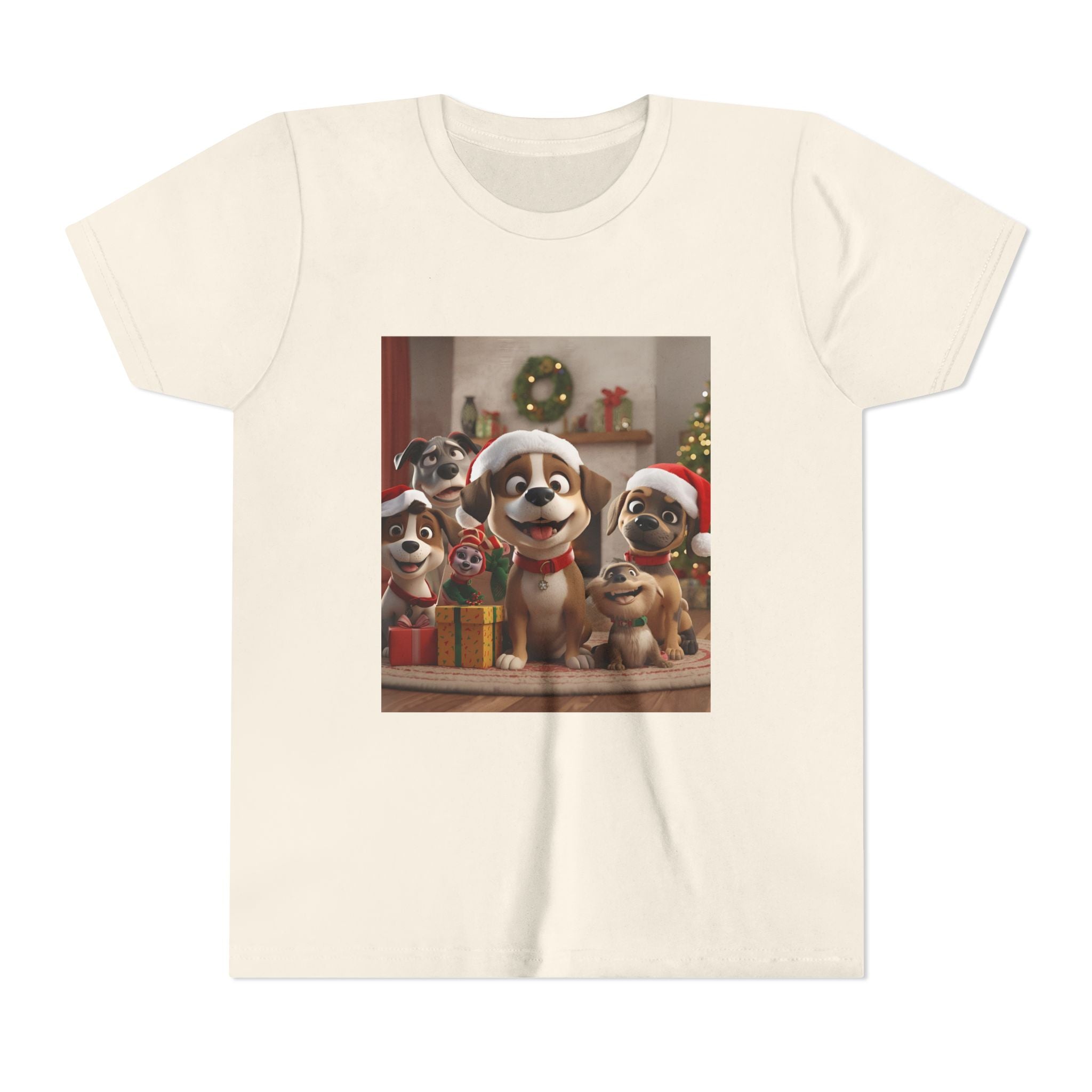 Cute Festive Christmas Dog Youth Short Sleeve Tee