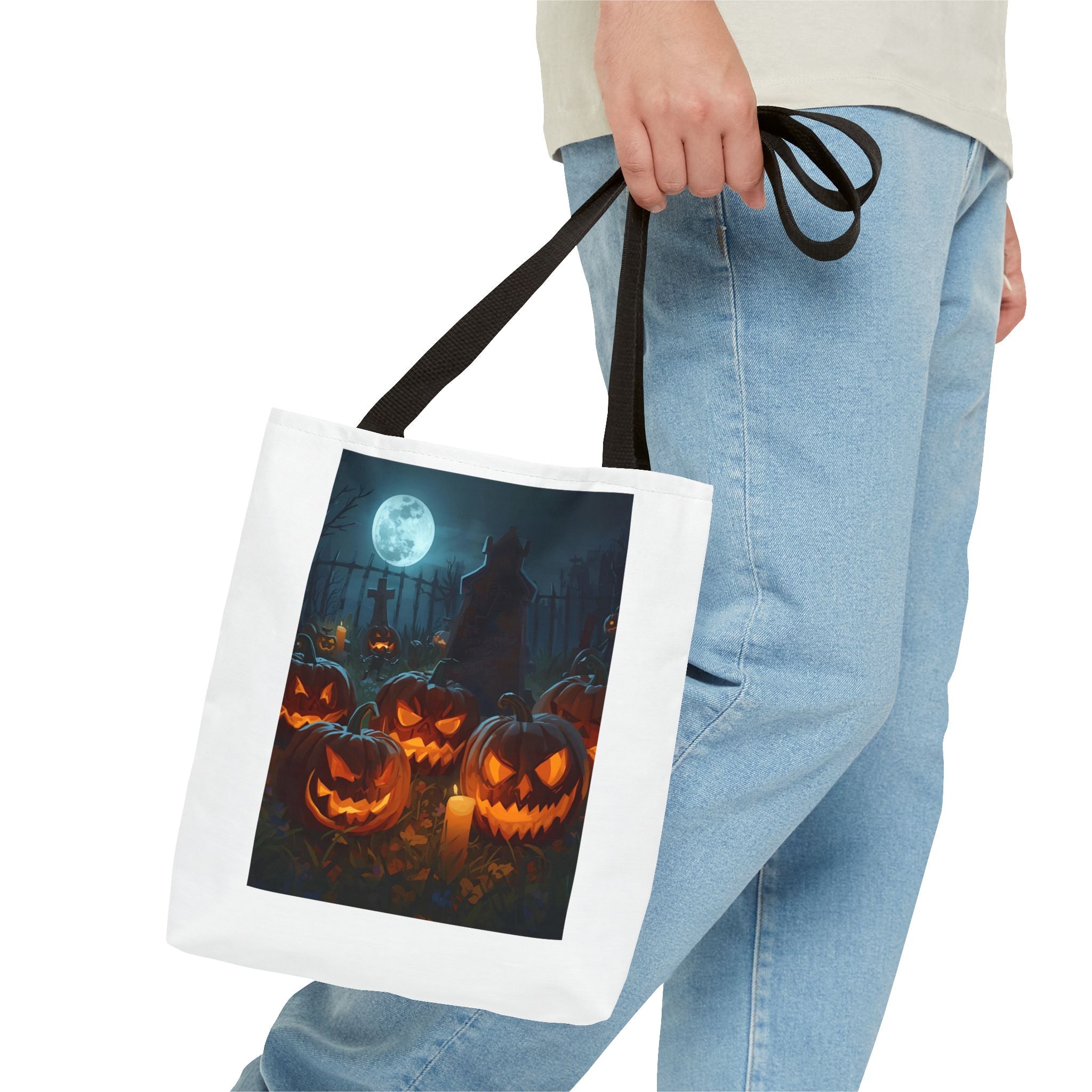 Spooky Halloween Pumpkin Tote Bag, Trick or Treat Bag, Pumpkins and Moon Design, Fall Festival Accessory, Scary Gift for Halloween