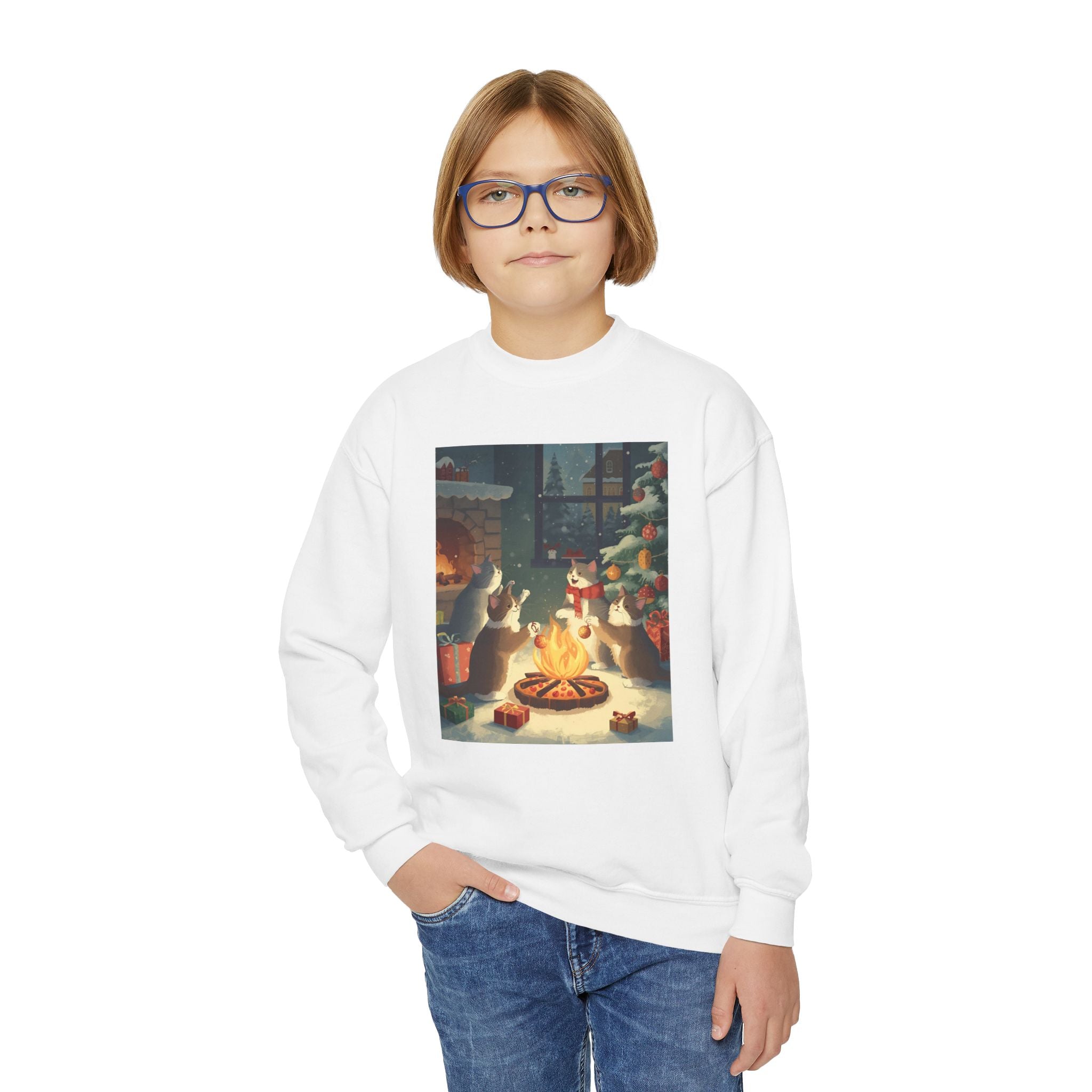 Cute Cats Christmas Youth Crewneck Sweatshirt